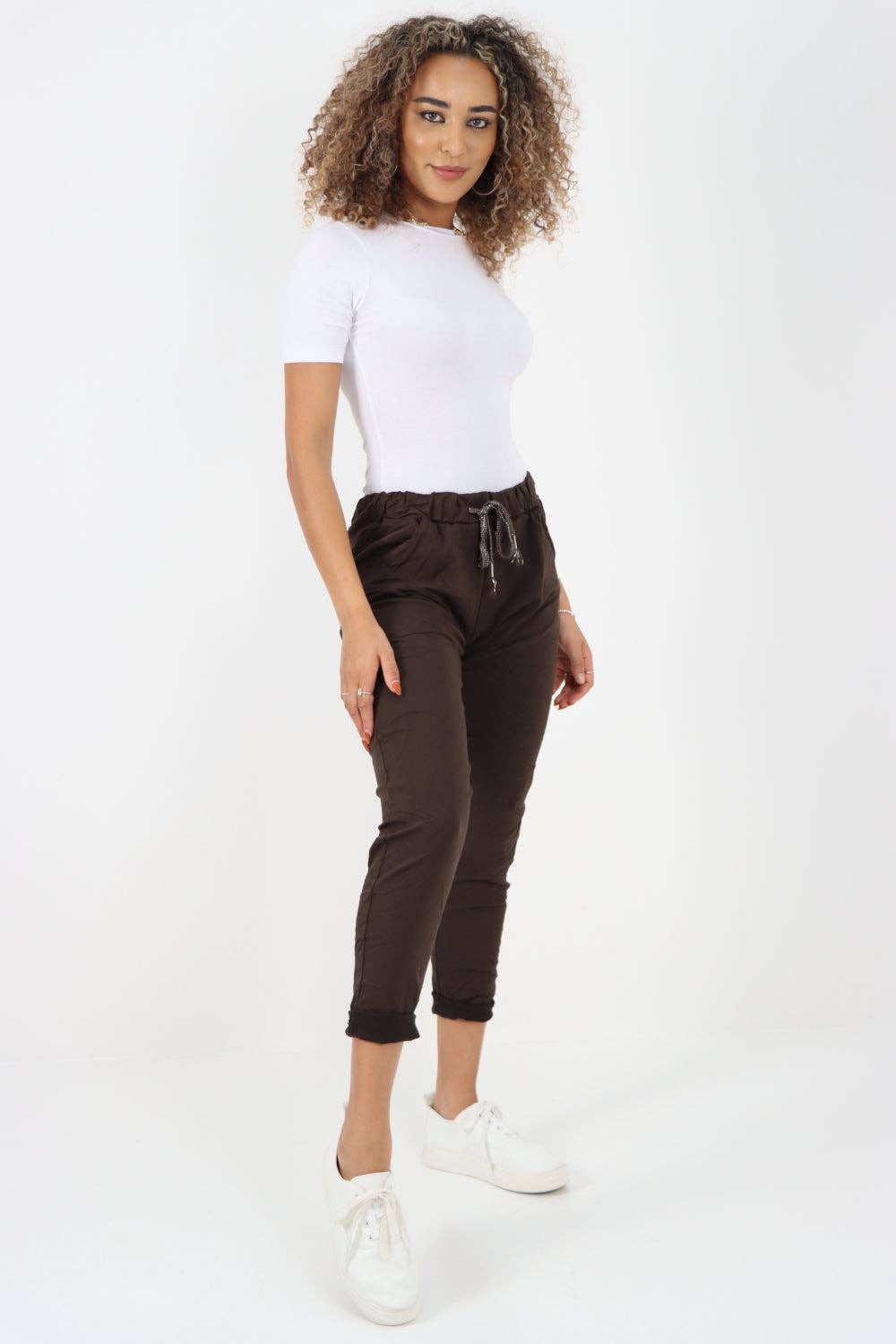 Womens Plain Magic Pants Italian Multi Colours: Khaki / One Size (UK 10-14)