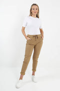 Womens Plain Magic Pants Italian Multi Colours: Camel / One Size (UK 16-20)