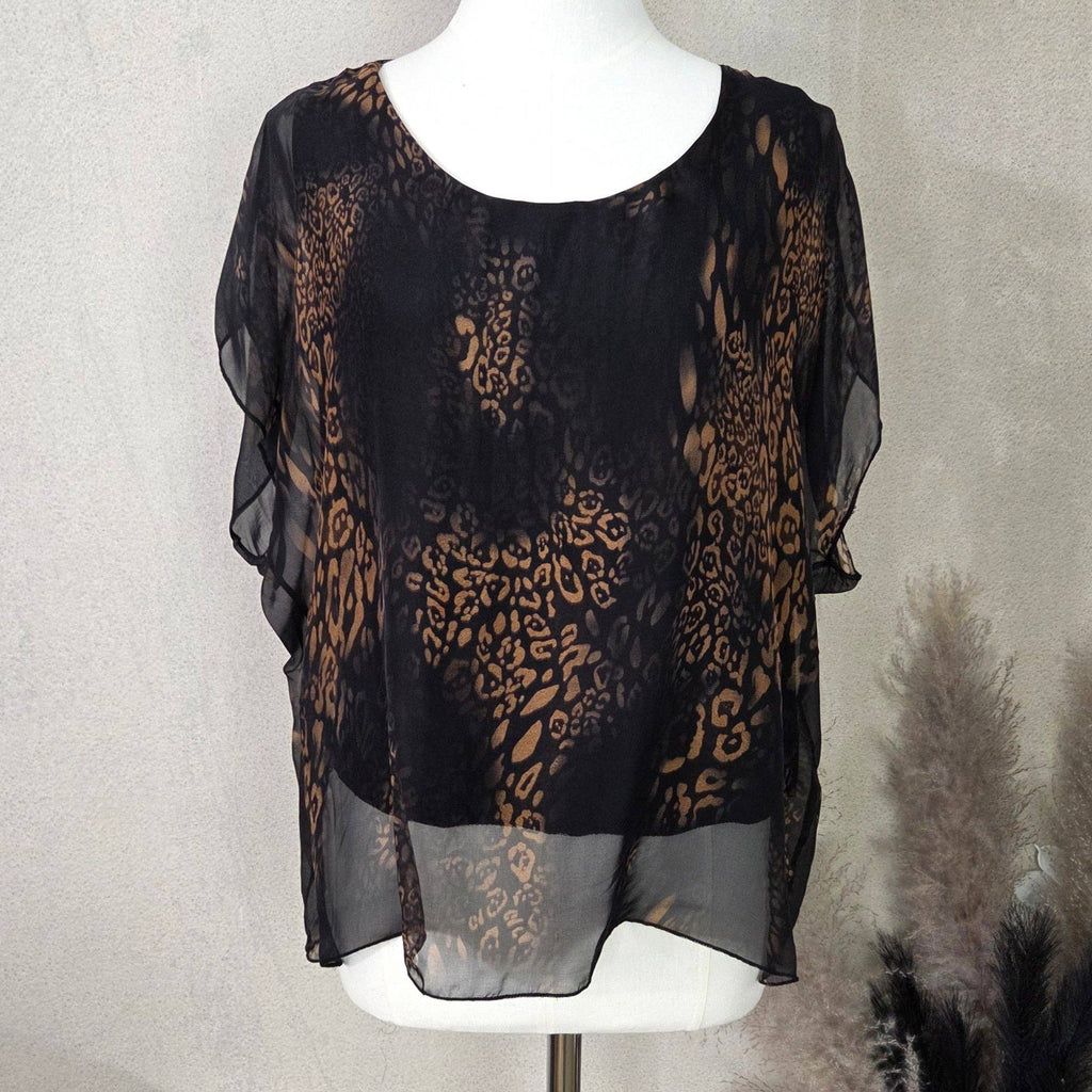 Silk blend animal fusion digital print box top (M): Black