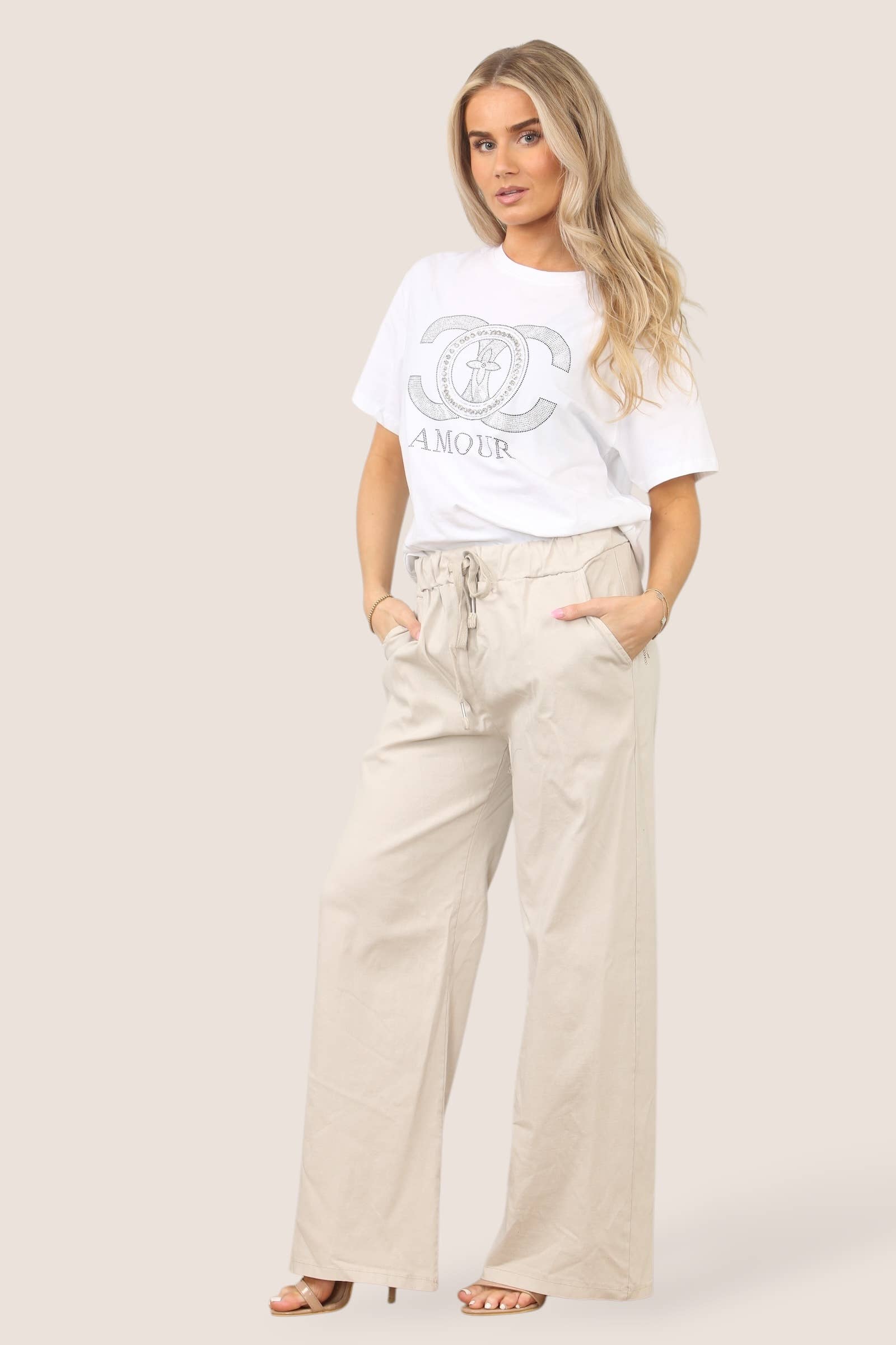 Plain Wide Leg Stretch Magic Trousers: Mocha brown