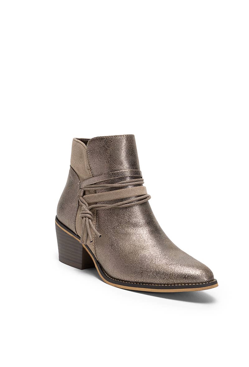 Metallic Ankle Boots with Tied Laces and Pompom (Ref: F6970): Green / 36-41 (223221)