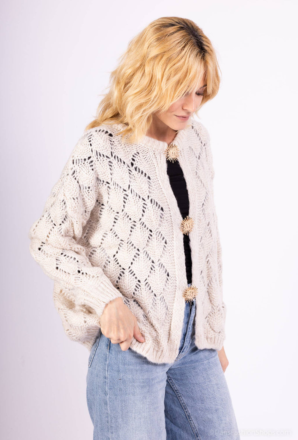 Mohair cardigan 3 sun brooches 41002: 10% mohair 20% nylon 70% acrylic / Chocolate / One size