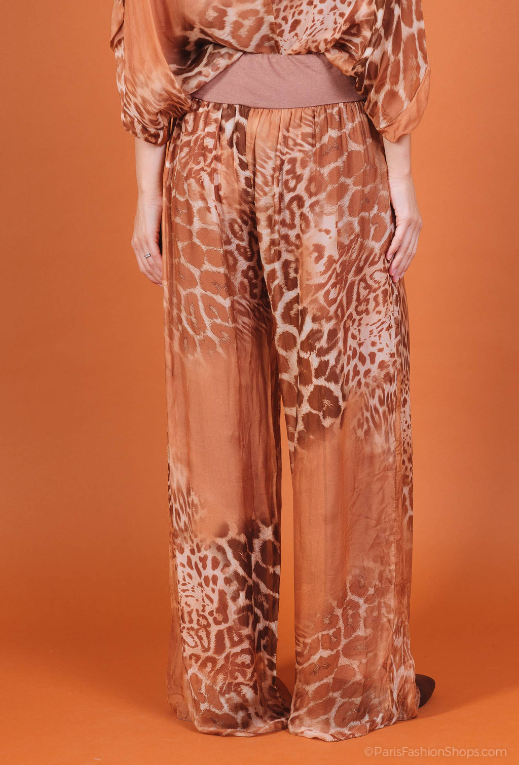 Leopard Silk Pants 20572: Camel