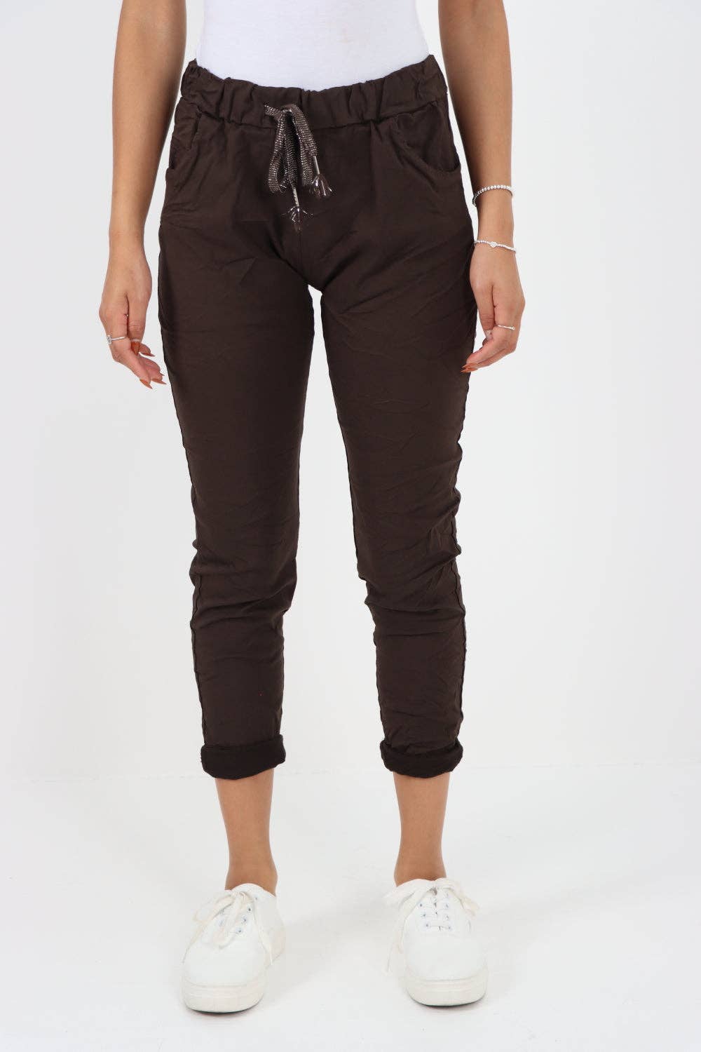Womens Plain Magic Pants Italian Multi Colours: Chocolate / One Size (UK 16-20)