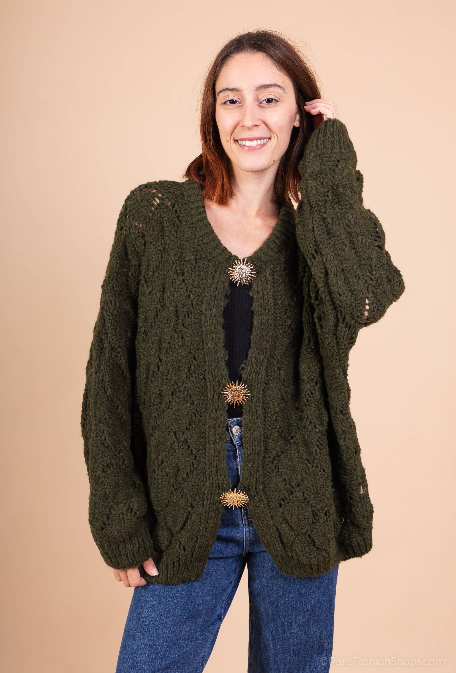 Mohair cardigan 3 sun brooches 41002: 10% mohair 20% nylon 70% acrylic / Black / One size
