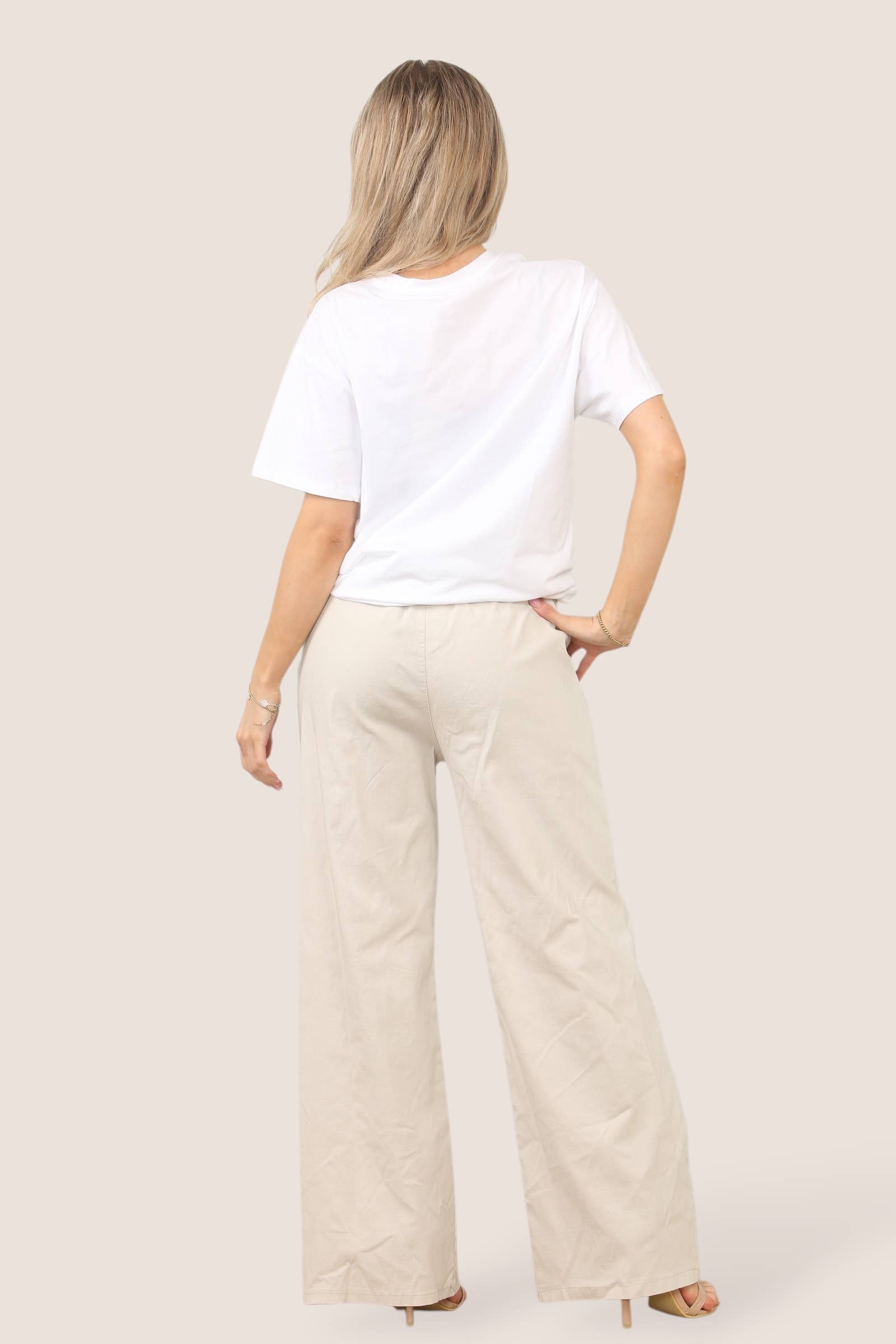 Plain Wide Leg Stretch Magic Trousers: Mocha brown
