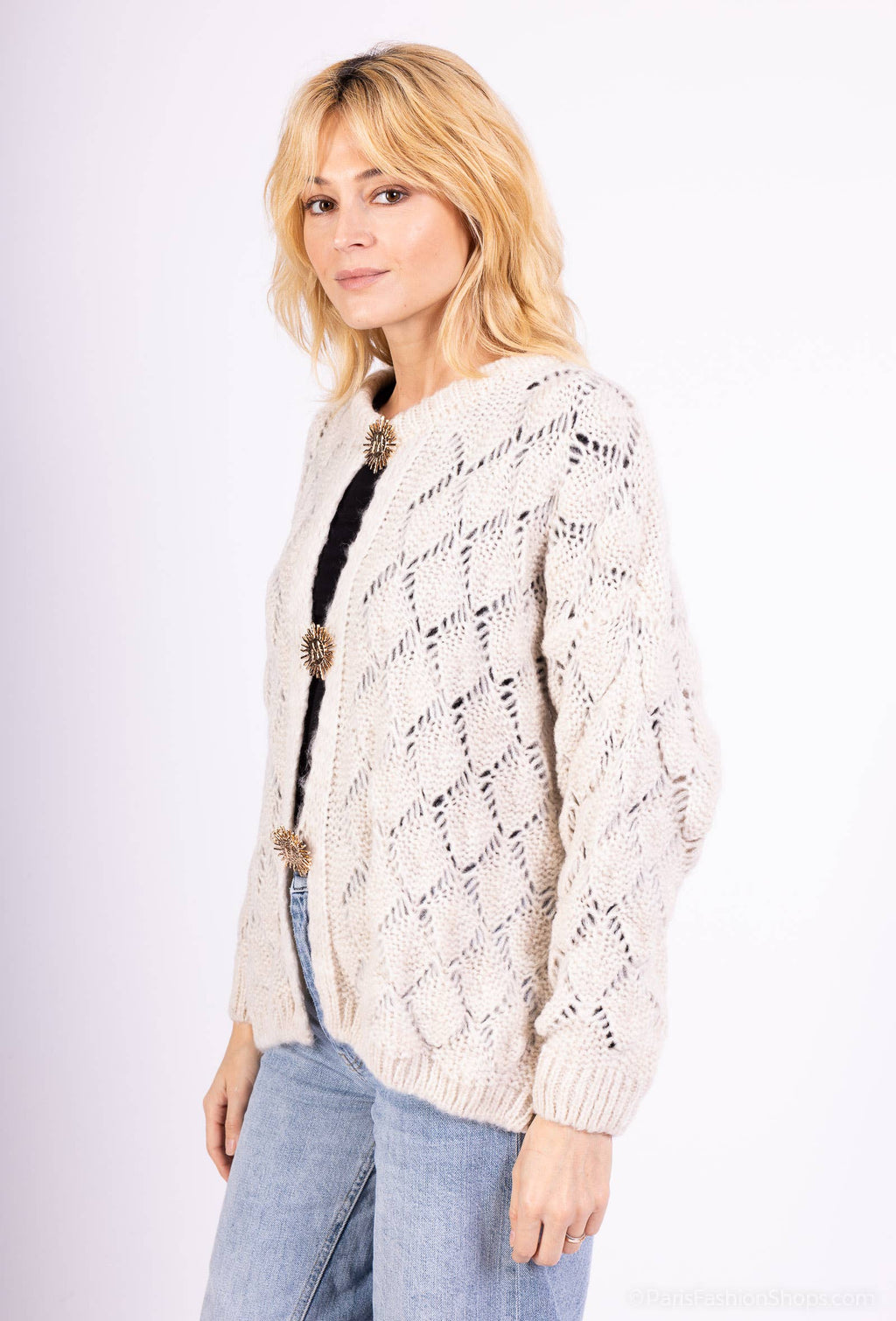 Mohair cardigan 3 sun brooches 41002: 10% mohair 20% nylon 70% acrylic / Khaki / One size