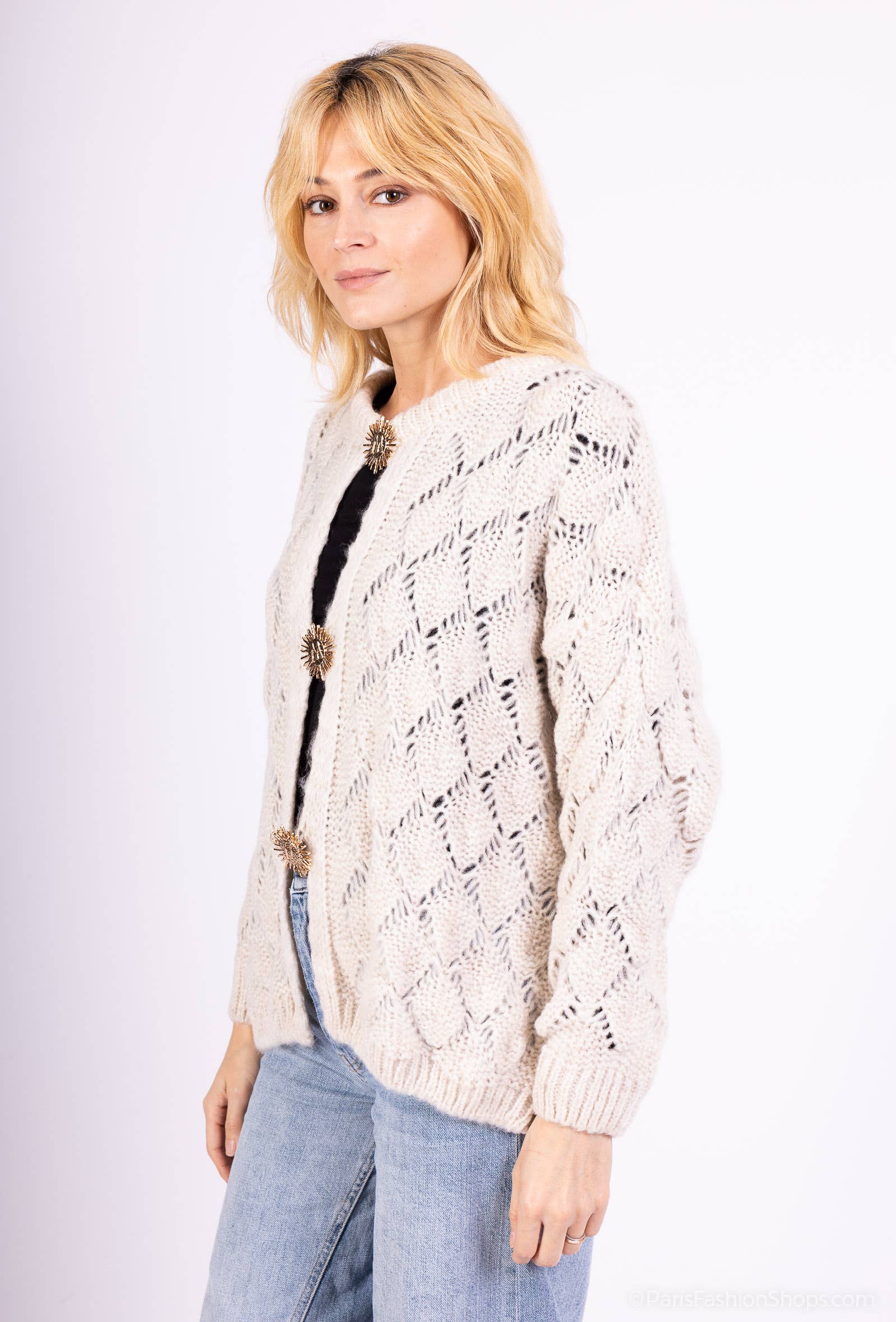 Mohair cardigan 3 sun brooches 41002: 10% mohair 20% nylon 70% acrylic / Khaki / One size