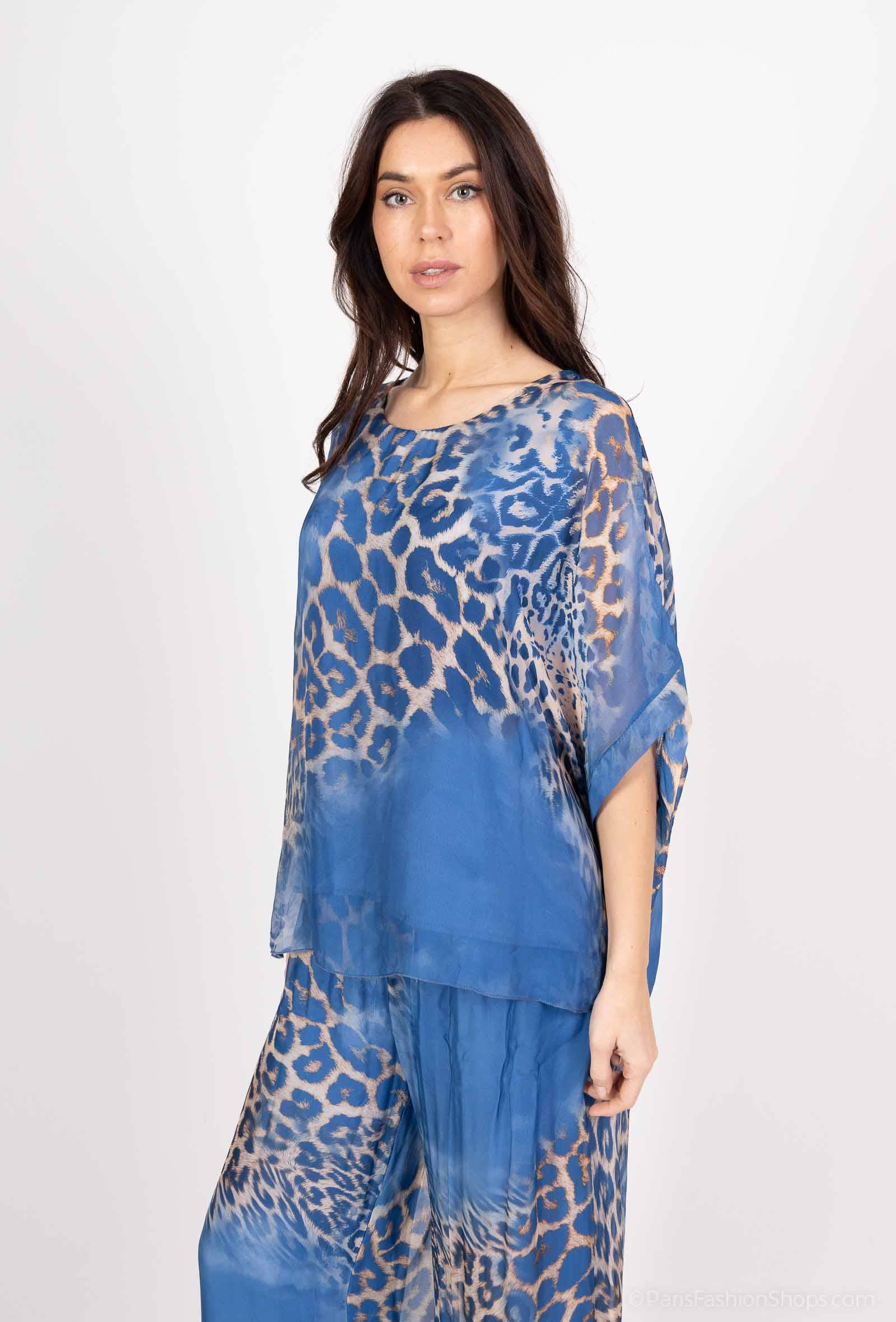Silk Leopard Top 50491: Jeans