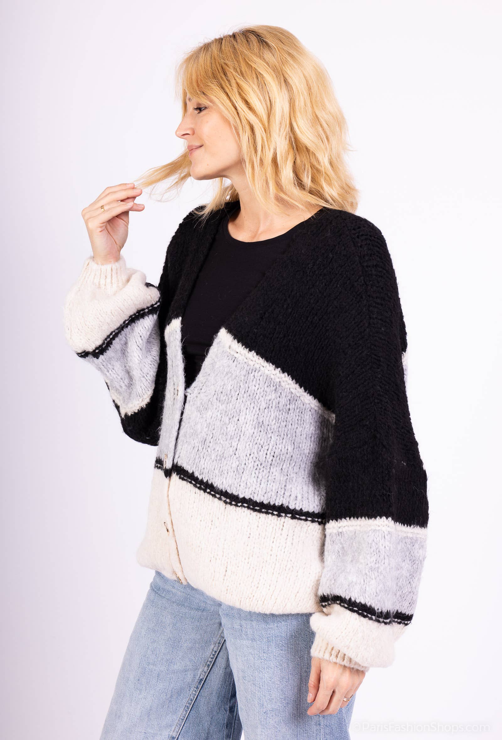 Multicolored wool cardigan 13421: 9% wool 9% viscose 18% nylon 64% acrylic / Grey / One size