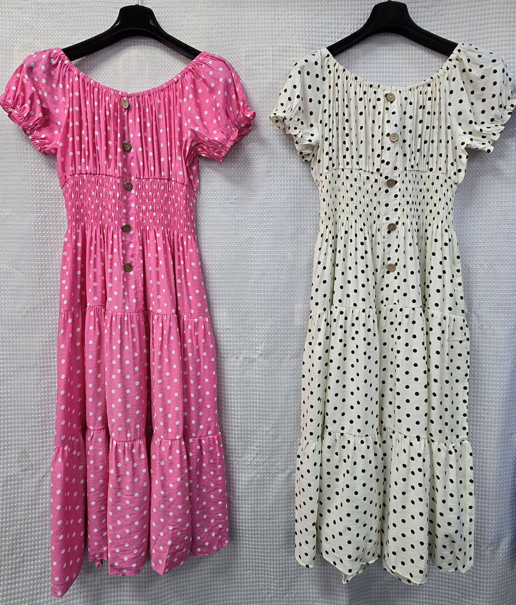 Priya Polka Dot Midi Bardot Dress: Khaki green