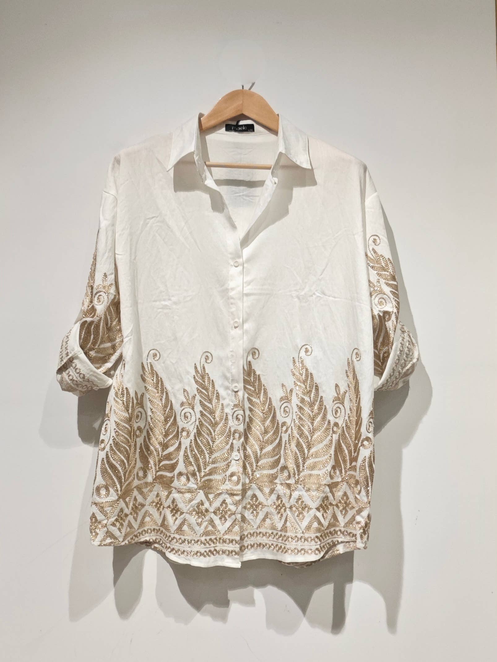 FL011 women's gold-embroidered shirt: White / M/L L/XL