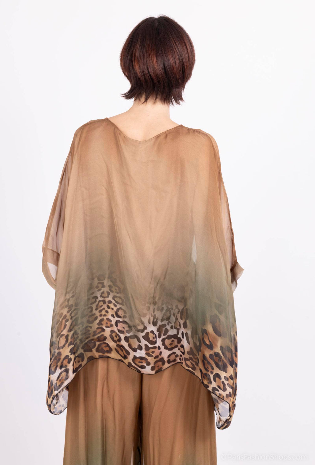 Leopard Print Silk Top 50489: 30% silk 70% viscose / Camel / One size