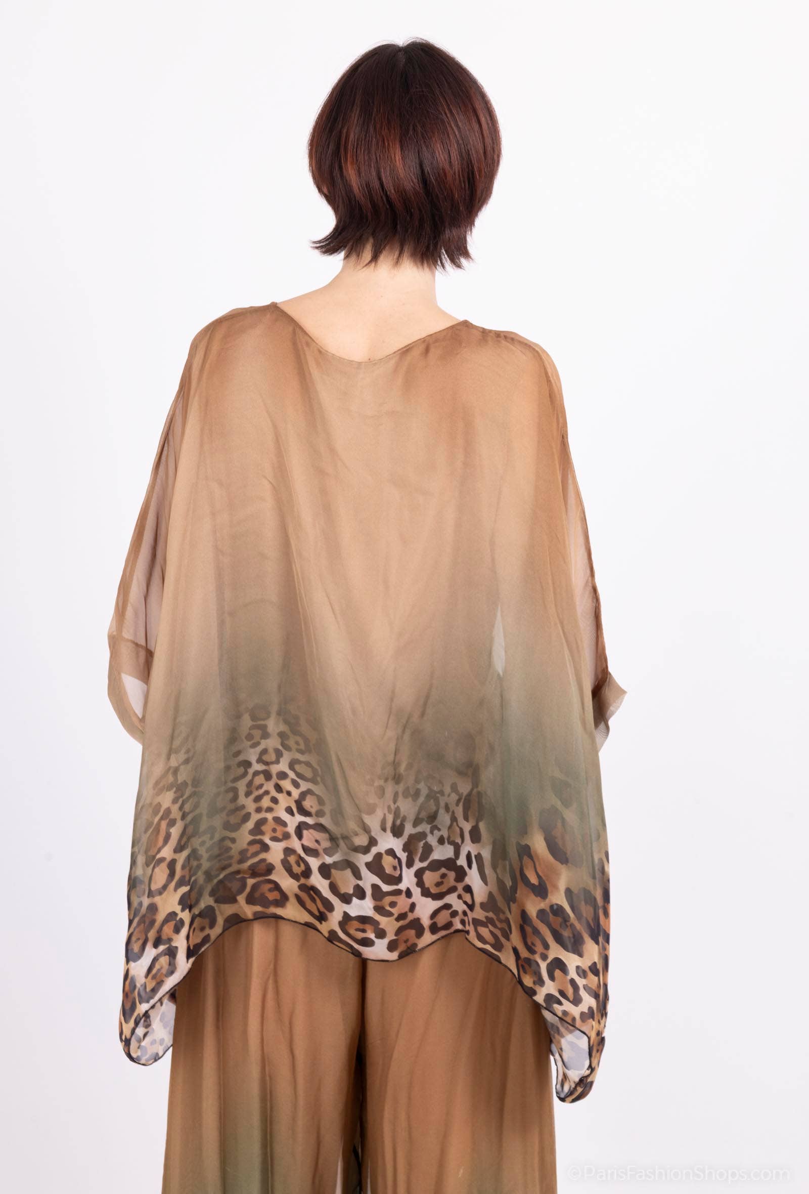 Leopard Print Silk Top 50489: 30% silk 70% viscose / Camel / One size