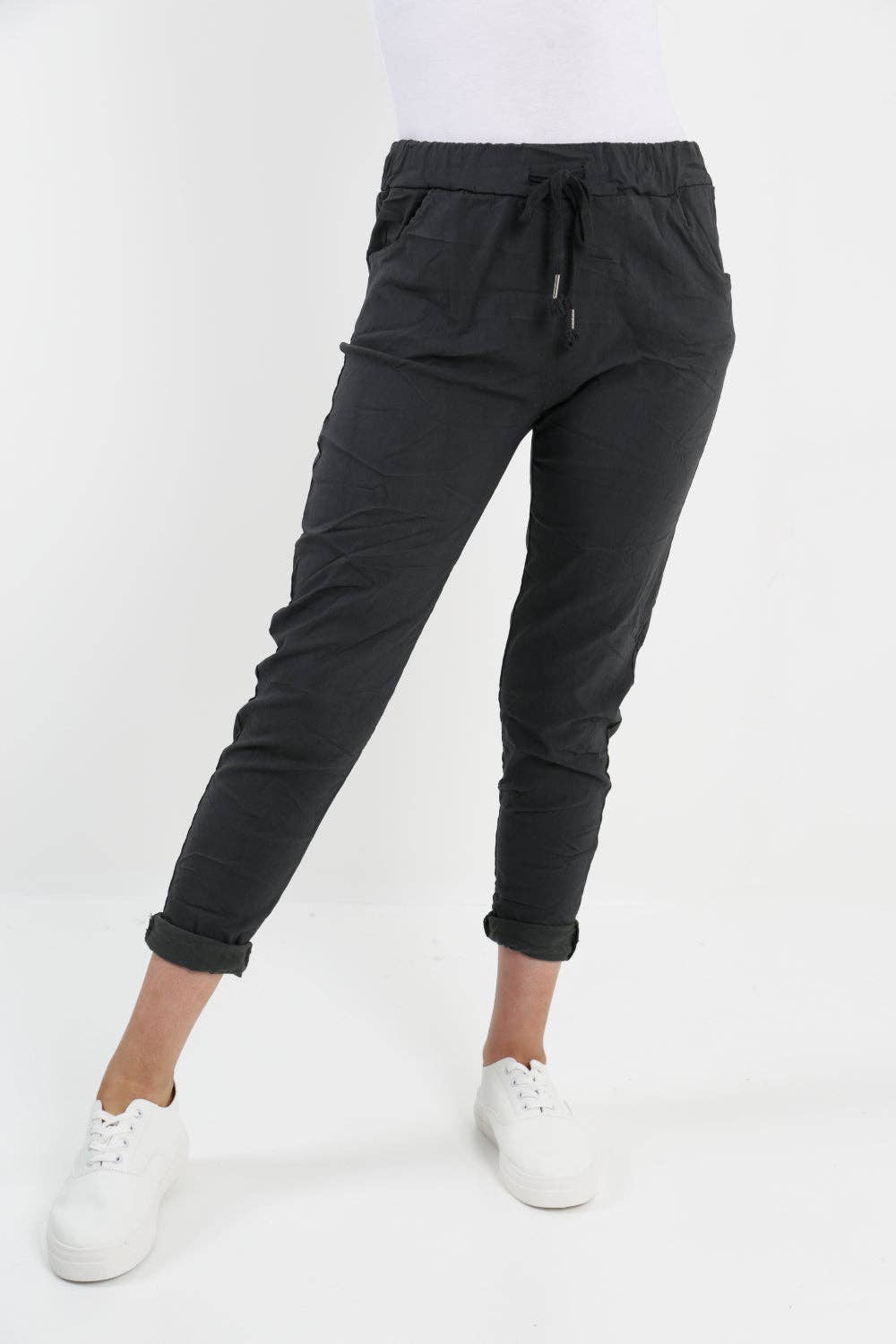Womens Plain Magic Pants Italian Multi Colours: Black / One Size (UK 10-14)