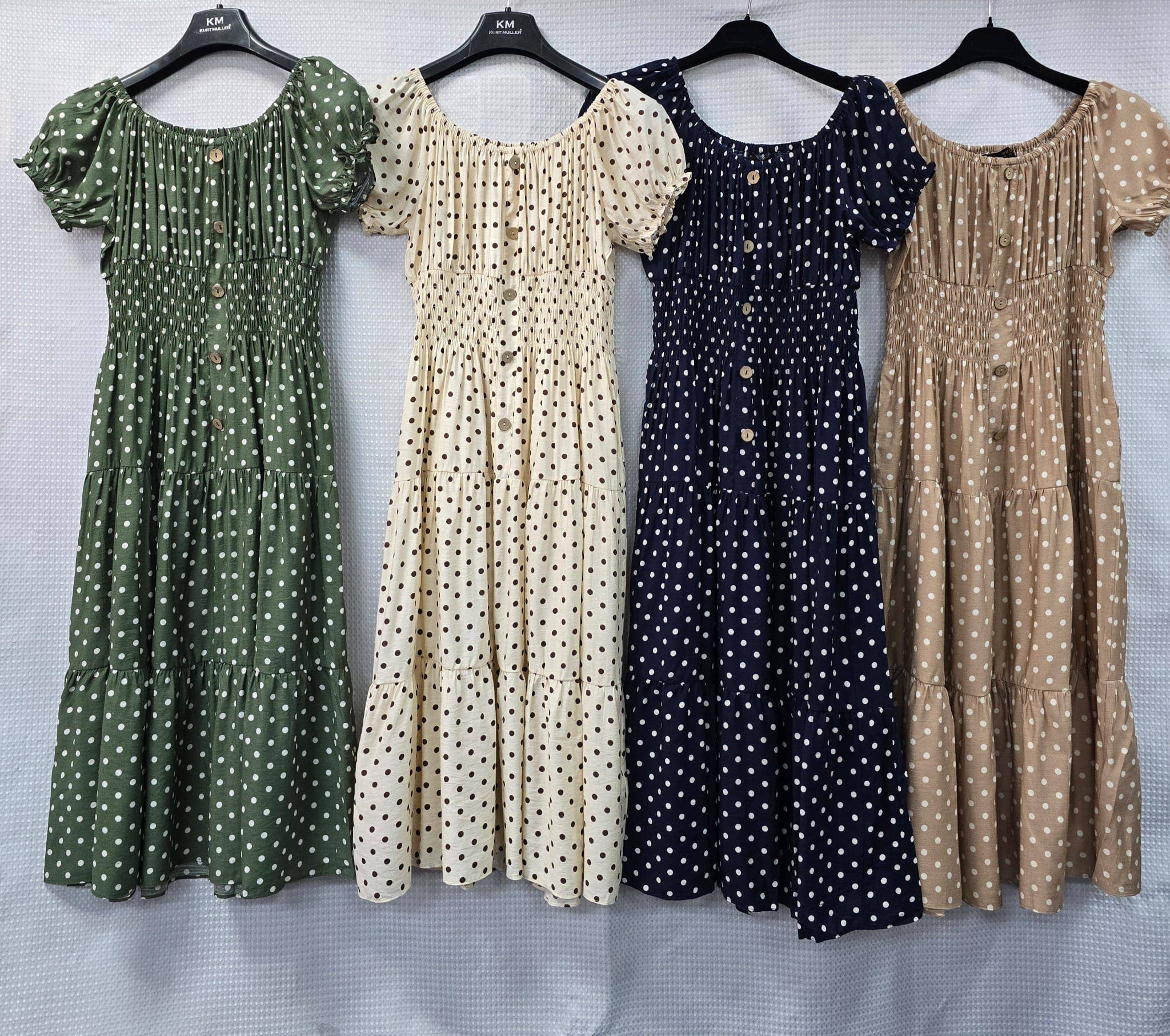 Priya Polka Dot Midi Bardot Dress: Khaki green
