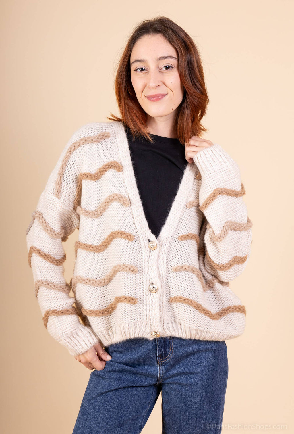 Mohair wave cardigan 13423: 10% mohair 20% nylon 70% acrylique / Kaki / Taille unique