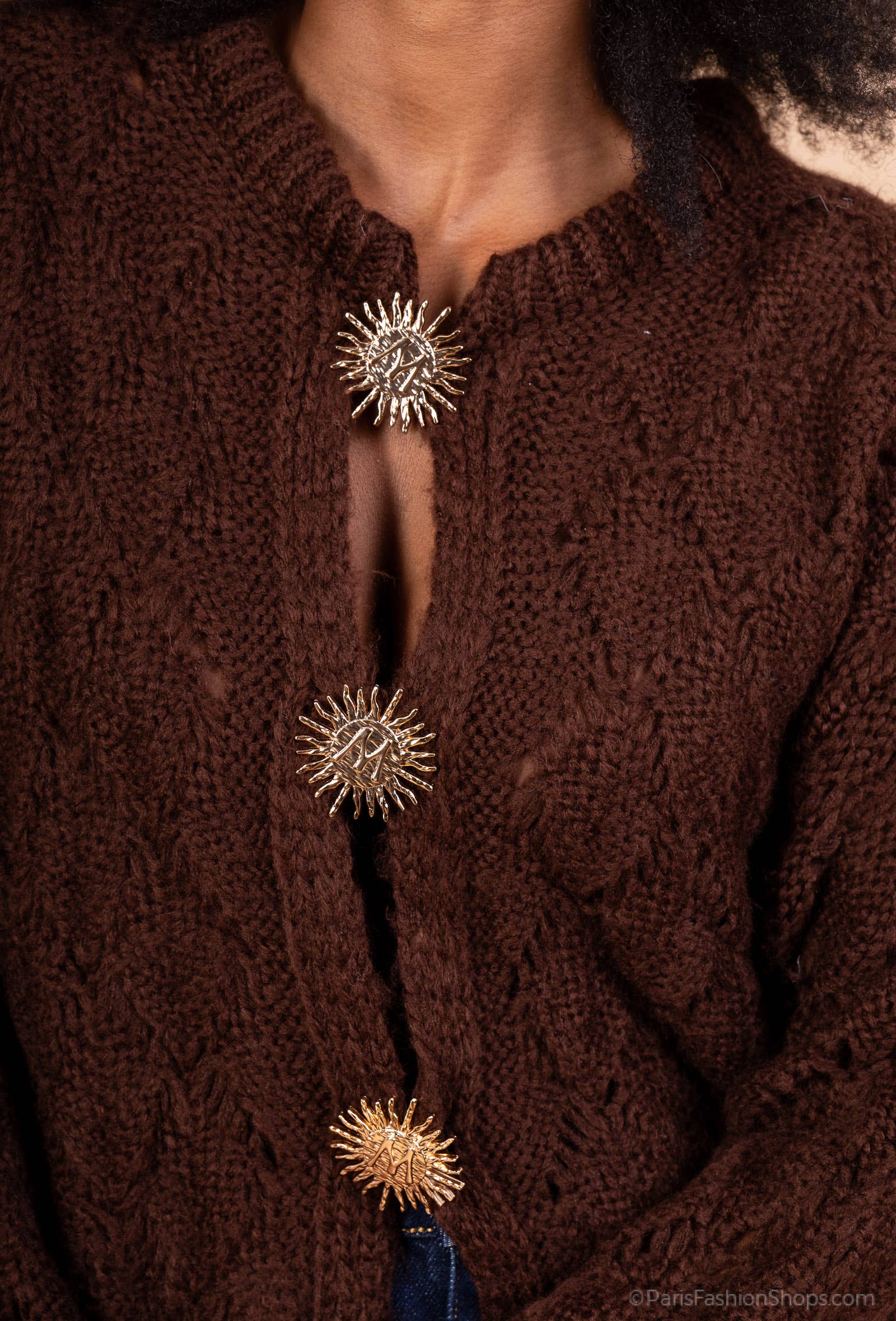 Mohair cardigan 3 sun brooches 41002: 10% mohair 20% nylon 70% acrylic / Chocolate / One size