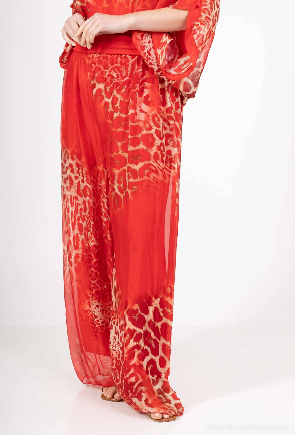 Leopard Silk Pants 20572: Khaki