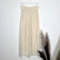Straight leg silk blend pants with stretchy jersey waist band (M-L): Cream
