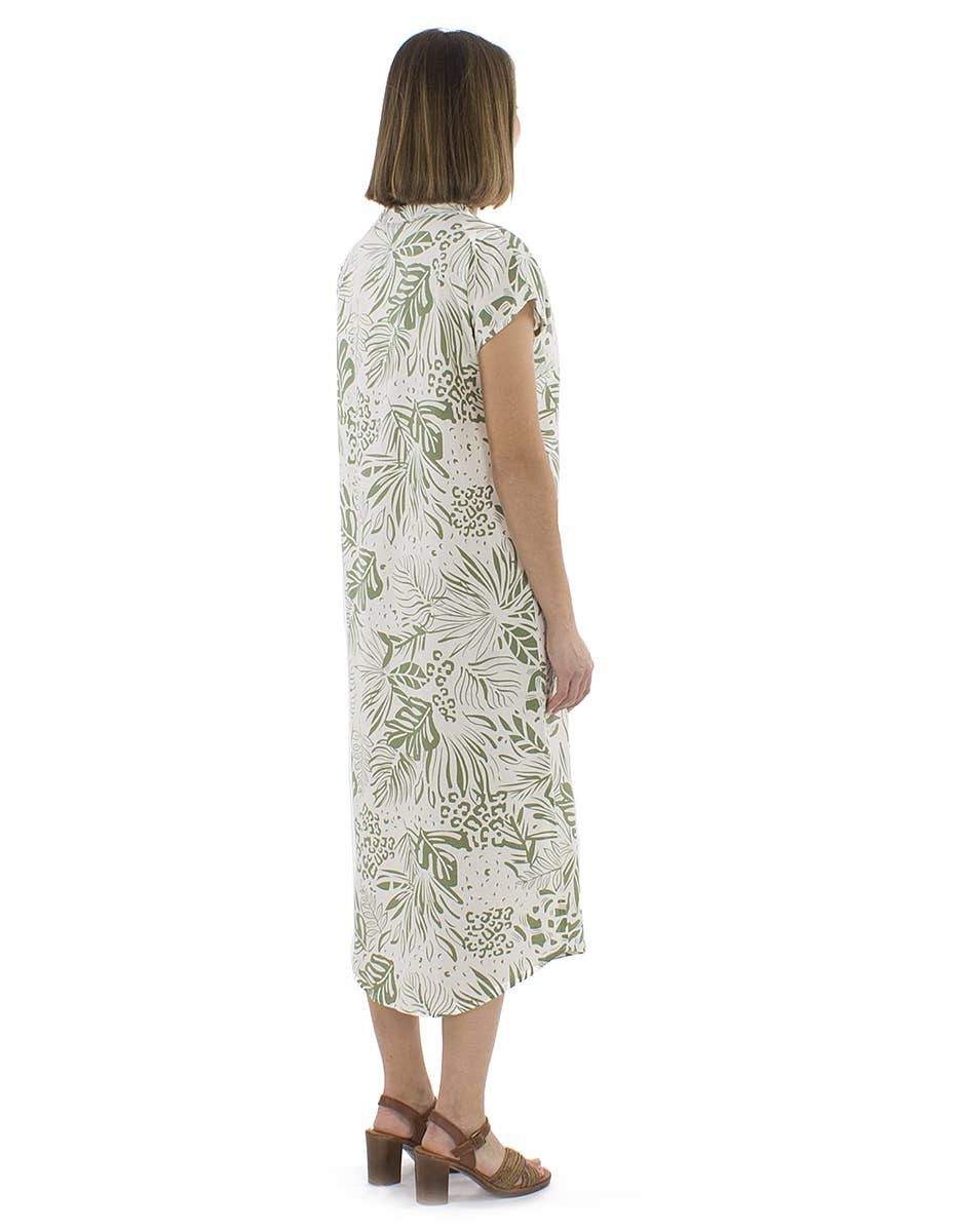 Short mid-length dresses-WOMEN-RO17716: Khaki / Original boho chic midi dress with linen / M