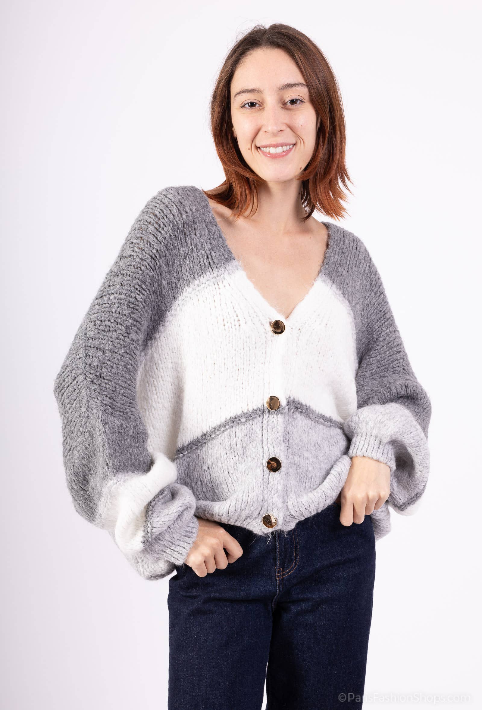 Multicolored wool cardigan 13421: 9% wool 9% viscose 18% nylon 64% acrylic / Grey / One size