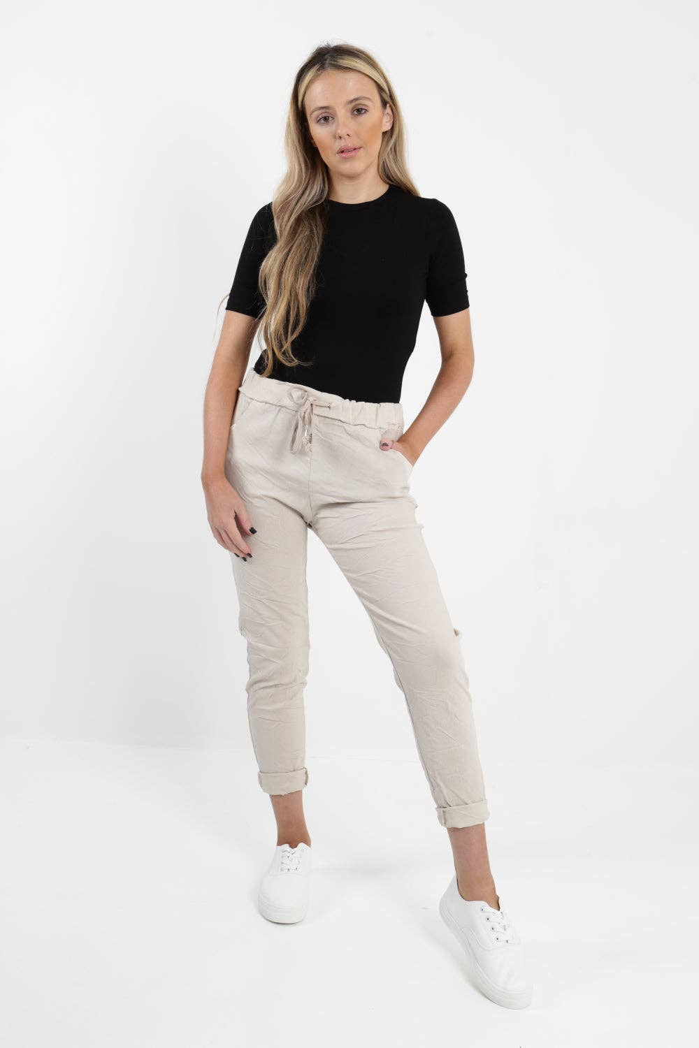 Womens Plain Magic Pants Italian Multi Colours: Light Blue / One Size (UK 10-14)