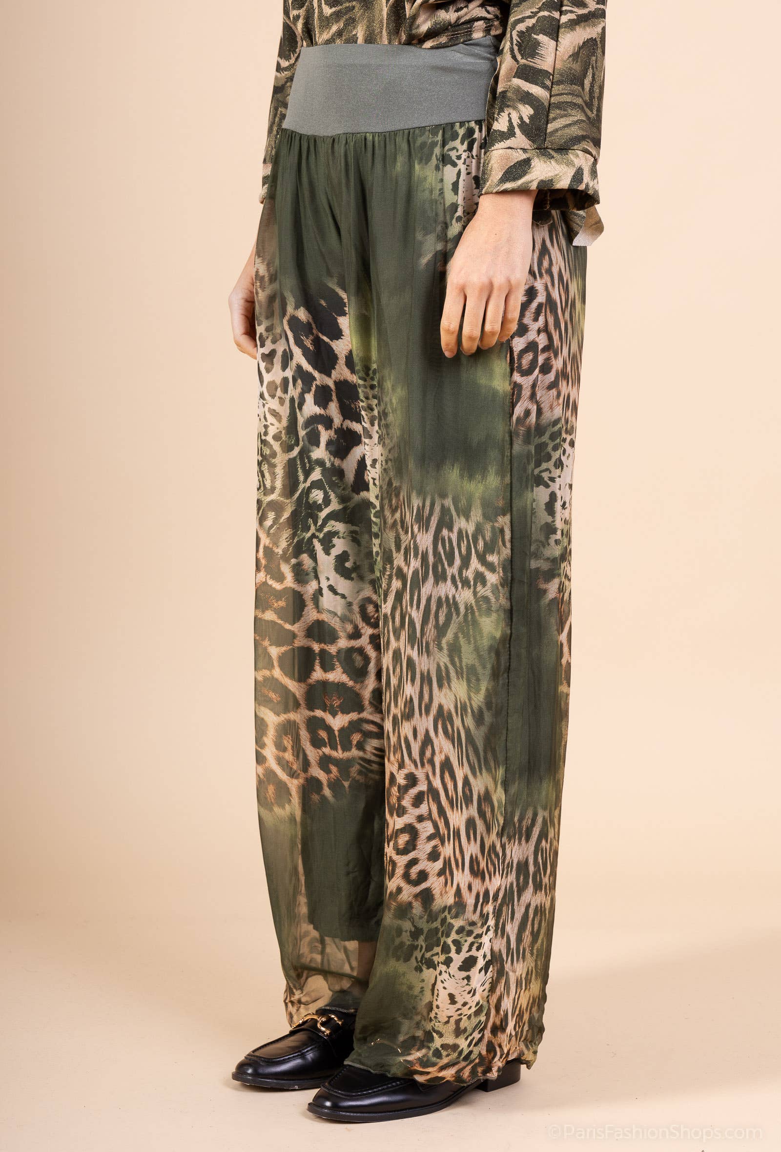 Leopard Silk Pants 20572: Camel