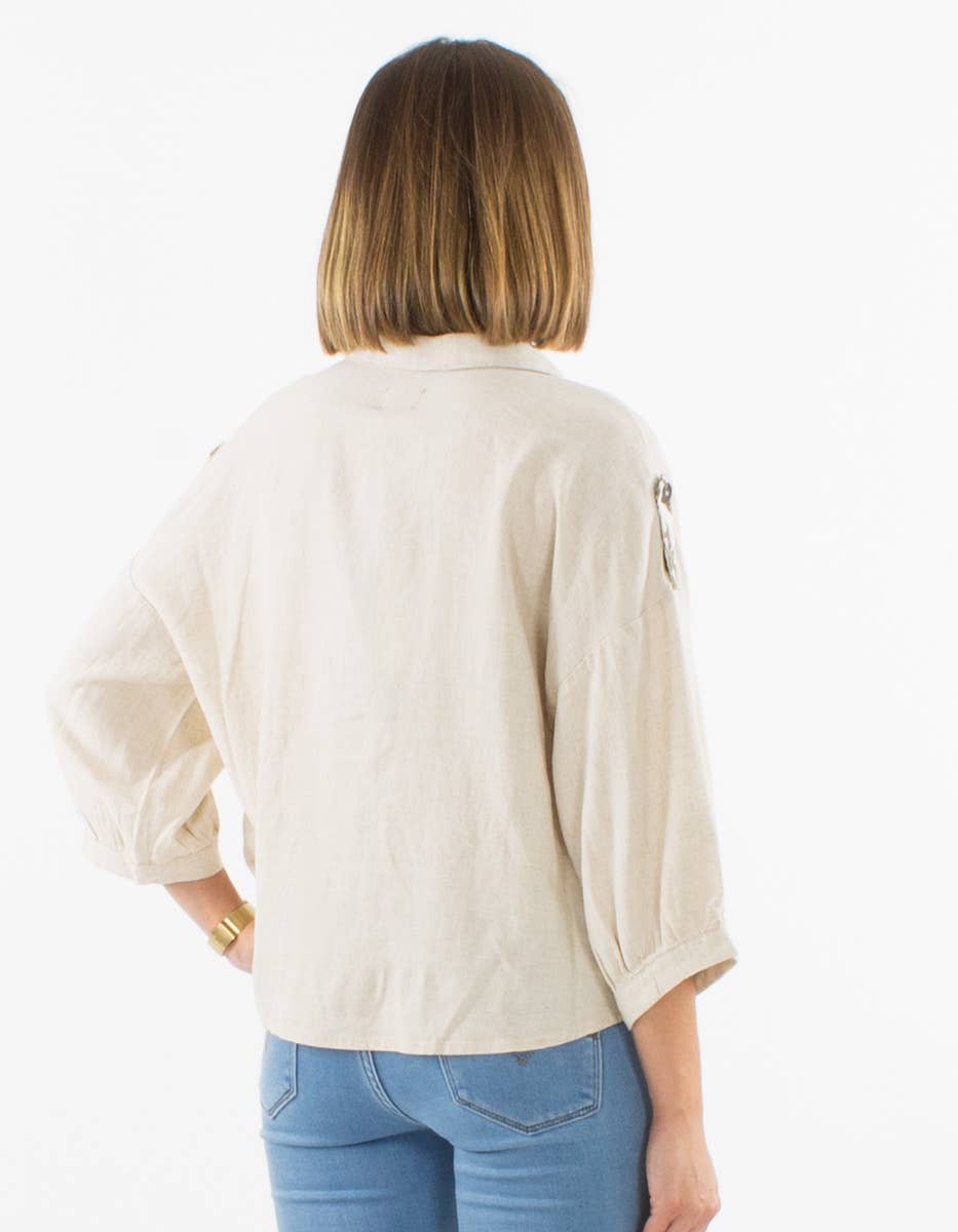Jacket — woman-VE17083: Navy / Chic lapel jacket with linen / XL