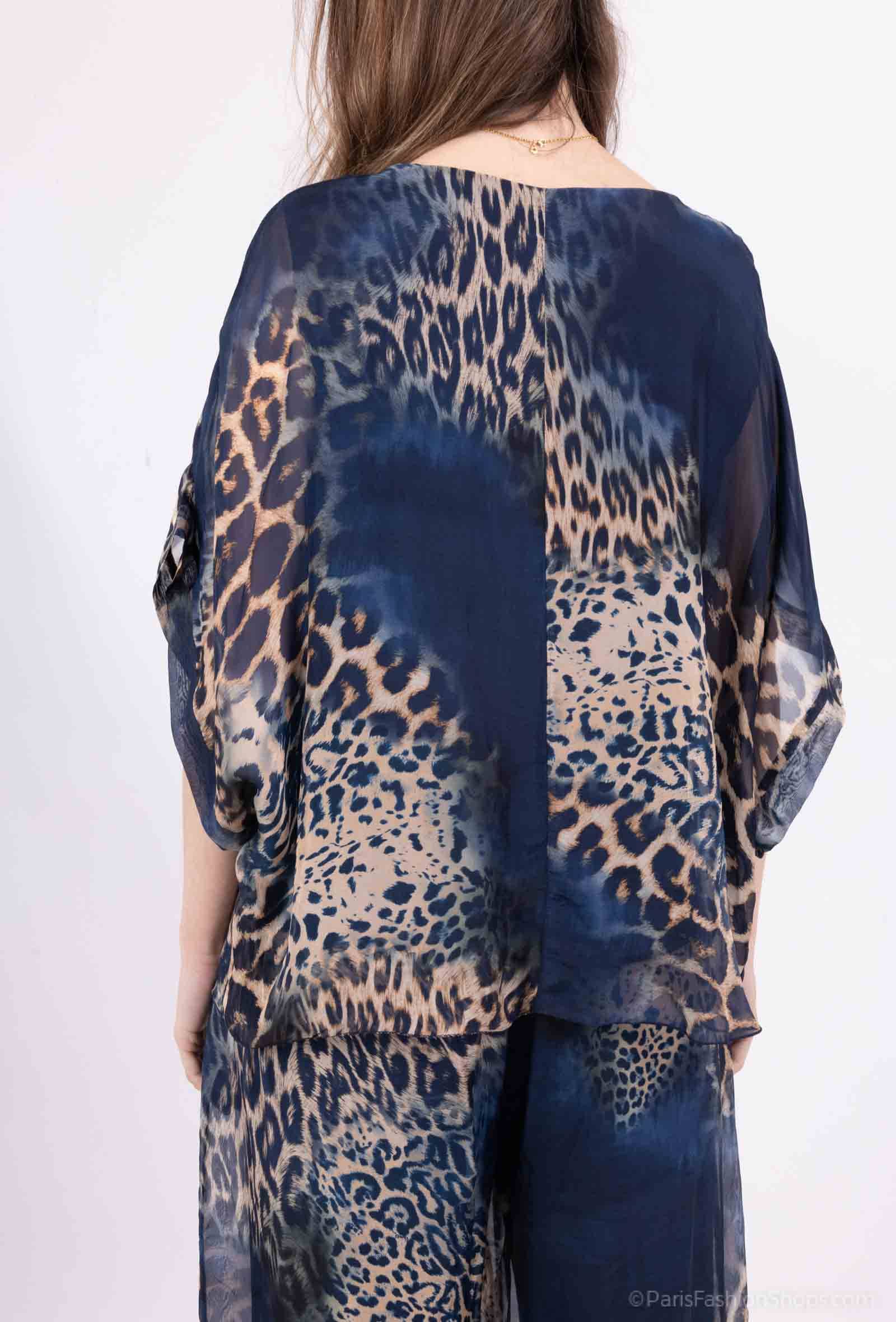Silk Leopard Top 50491: Jeans