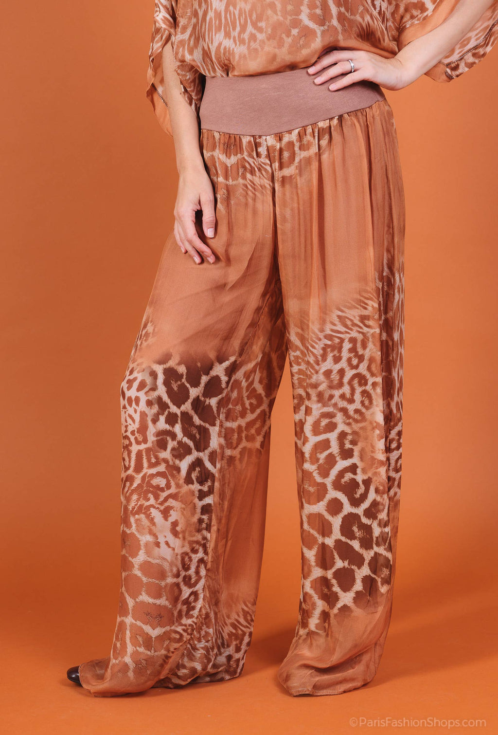 Leopard Silk Pants 20572: Camel