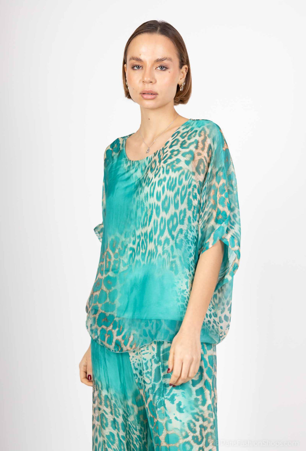 Silk Leopard Top 50491: Jeans