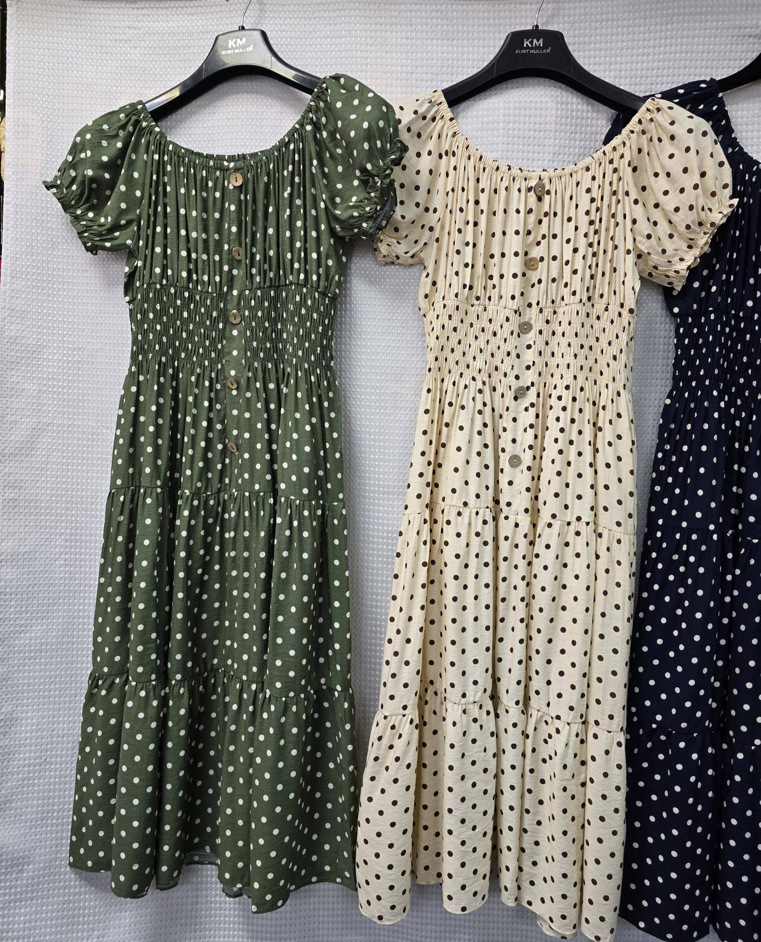 Priya Polka Dot Midi Bardot Dress: Chocolate brown