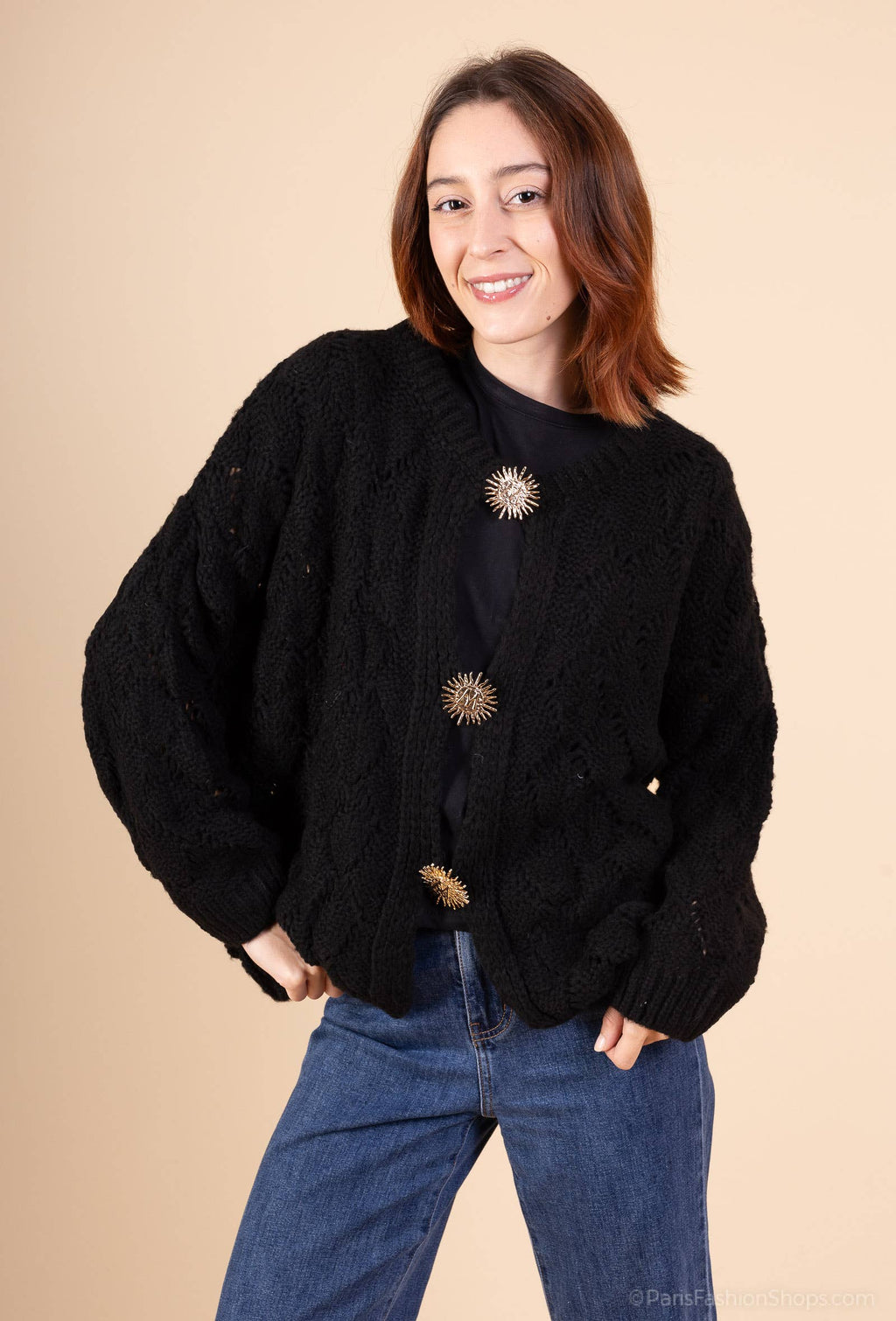 Mohair cardigan 3 sun brooches 41002: 10% mohair 20% nylon 70% acrylic / Khaki / One size