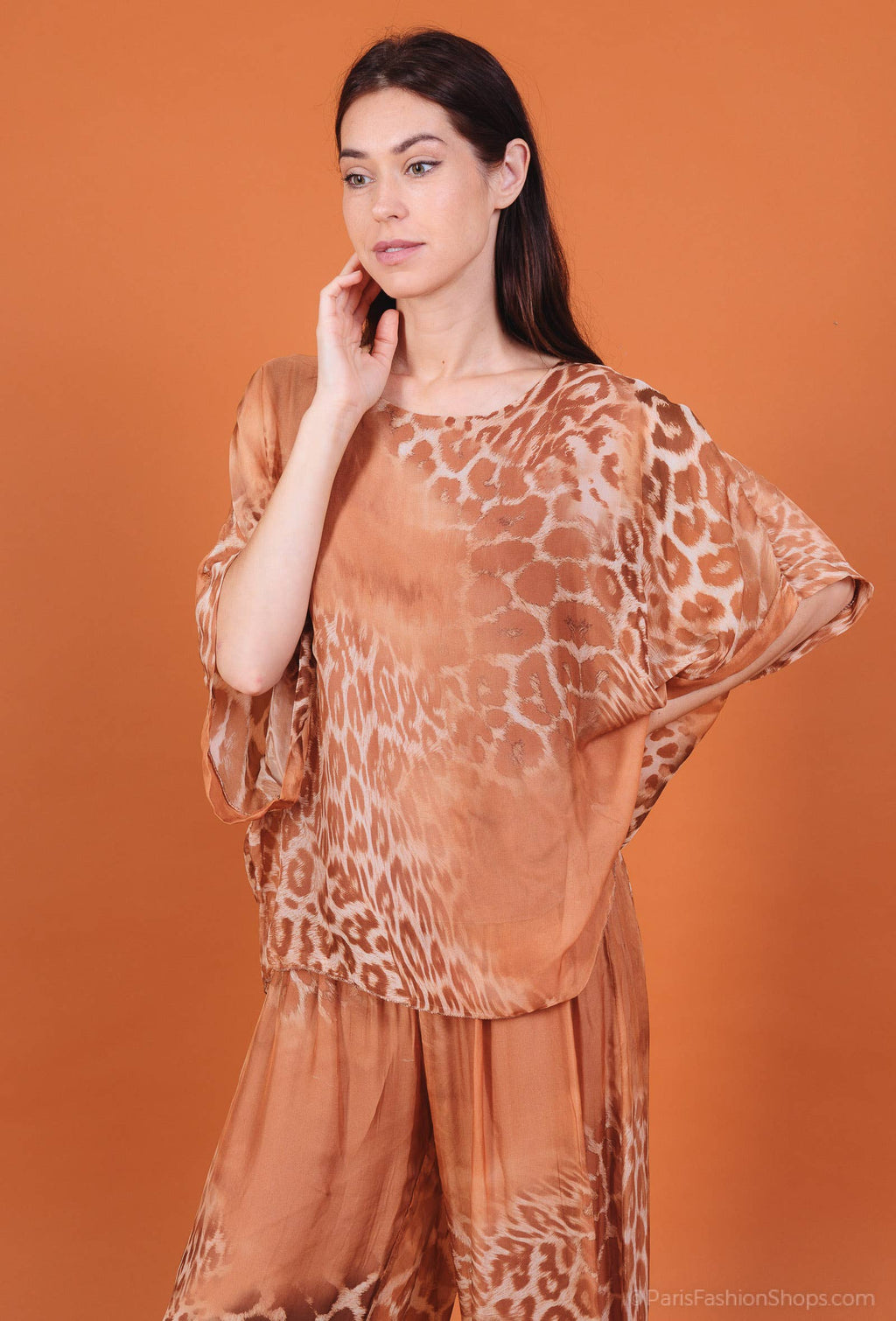 Silk Leopard Top 50491: Jeans