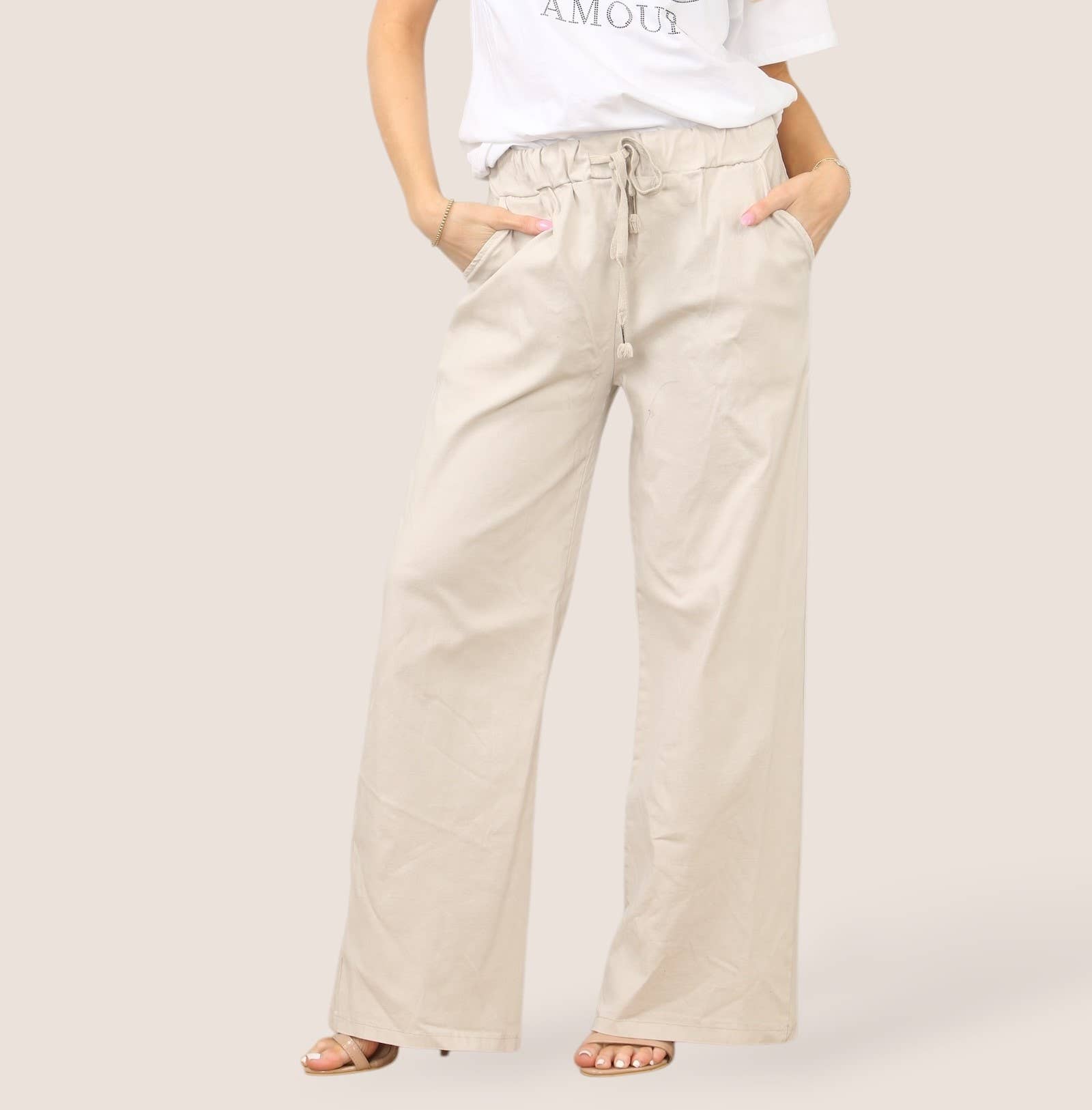Plain Wide Leg Stretch Magic Trousers: Mocha brown