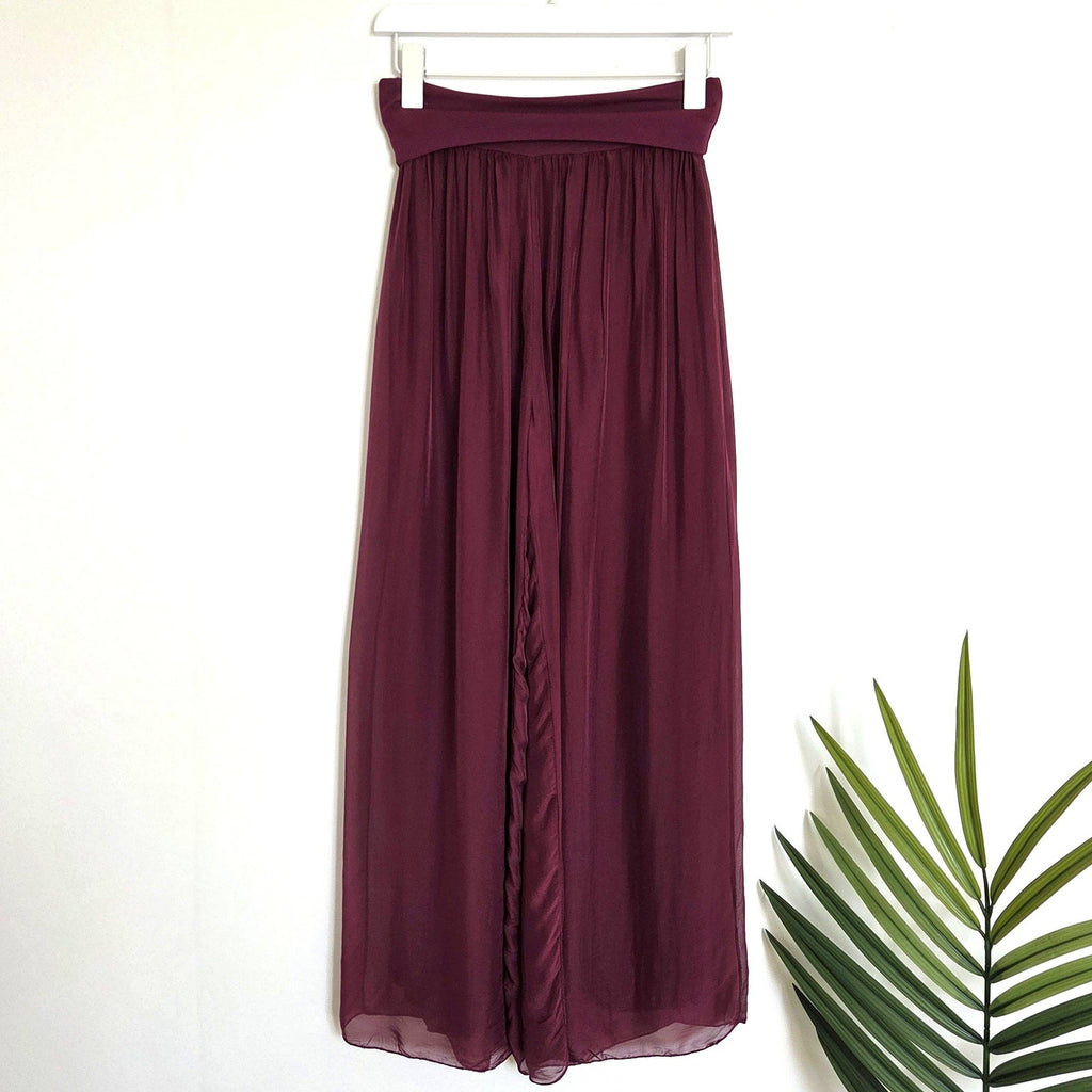 Straight leg silk blend pants with stretchy jersey waist band: Teal