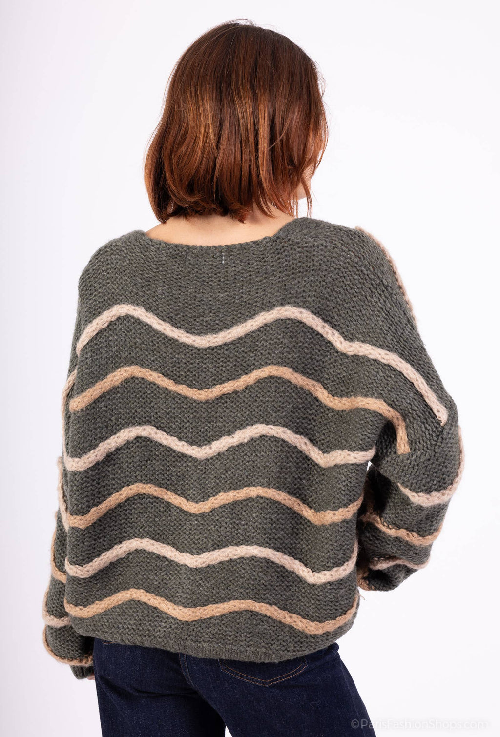 Mohair wave cardigan 13423: 10% mohair 20% nylon 70% acrylique / Kaki / Taille unique