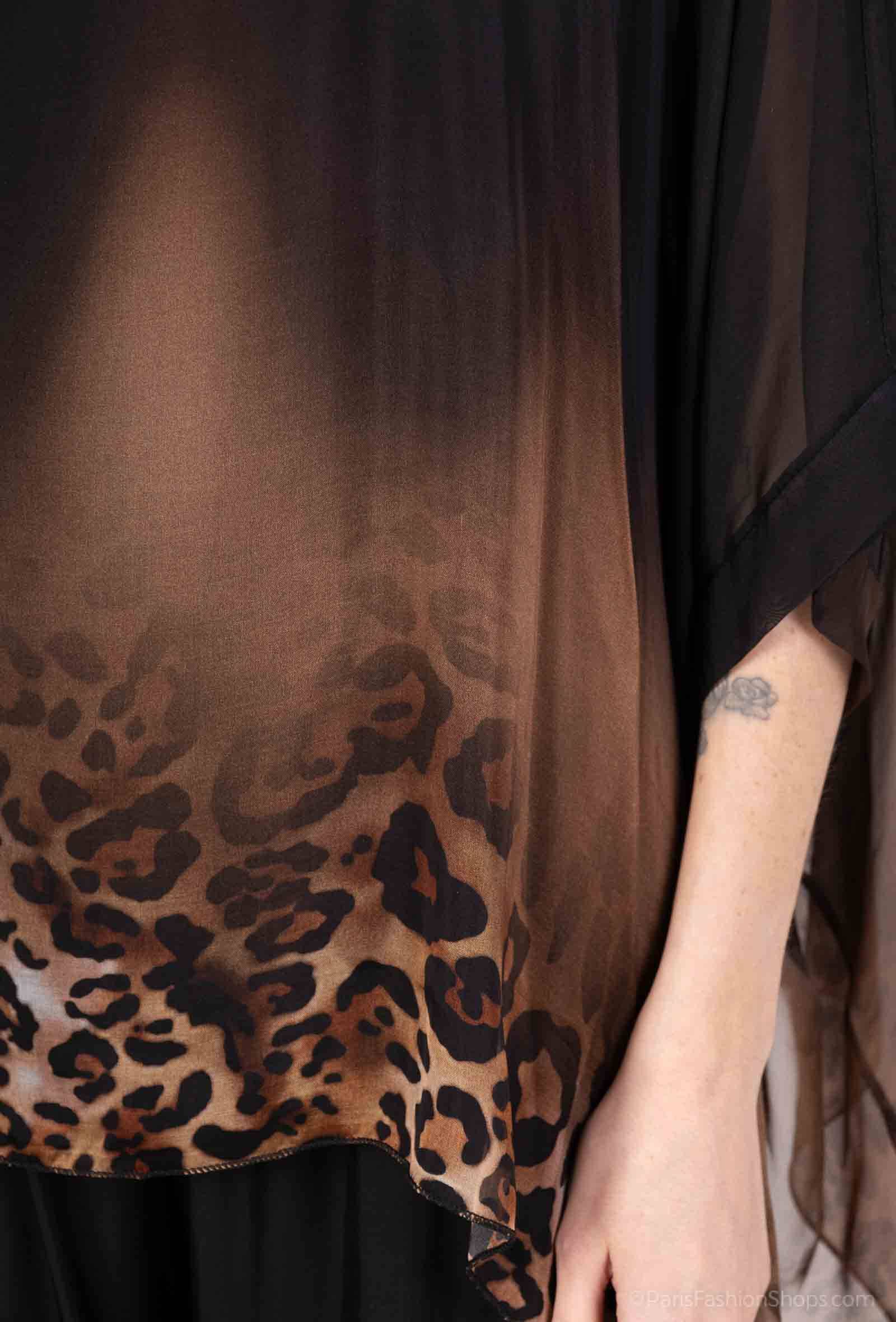 Leopard Print Silk Top 50489: 30% silk 70% viscose / Camel / One size