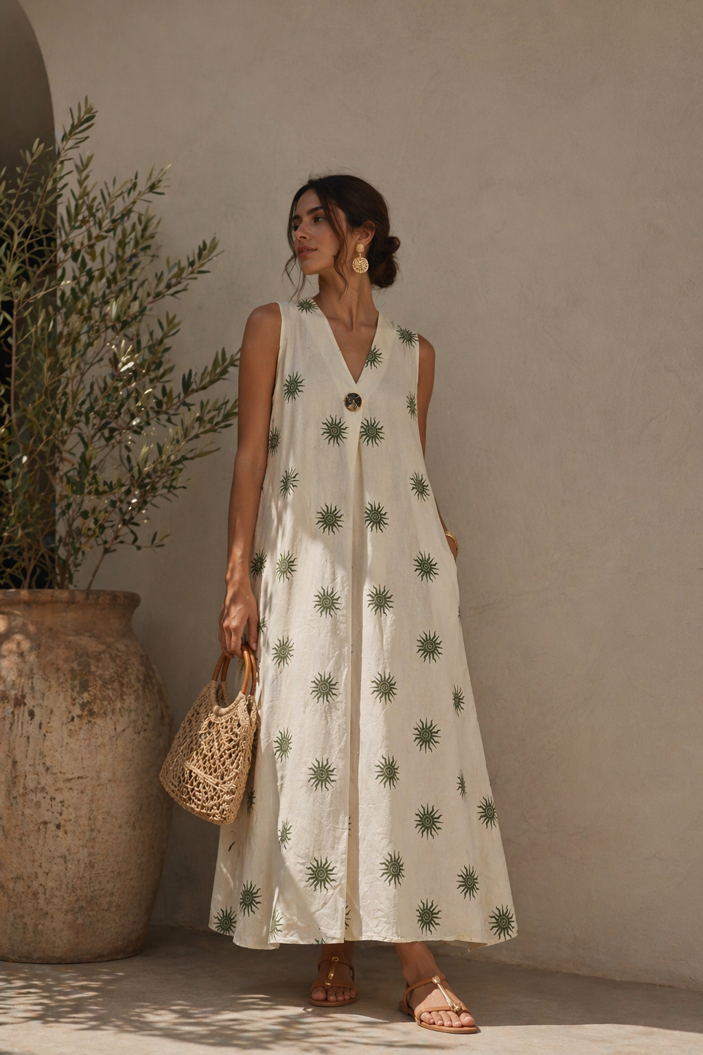 Flowing Sun‑Print Dress – Natural Elegance Sunset: Jeans / M/L - L/XL