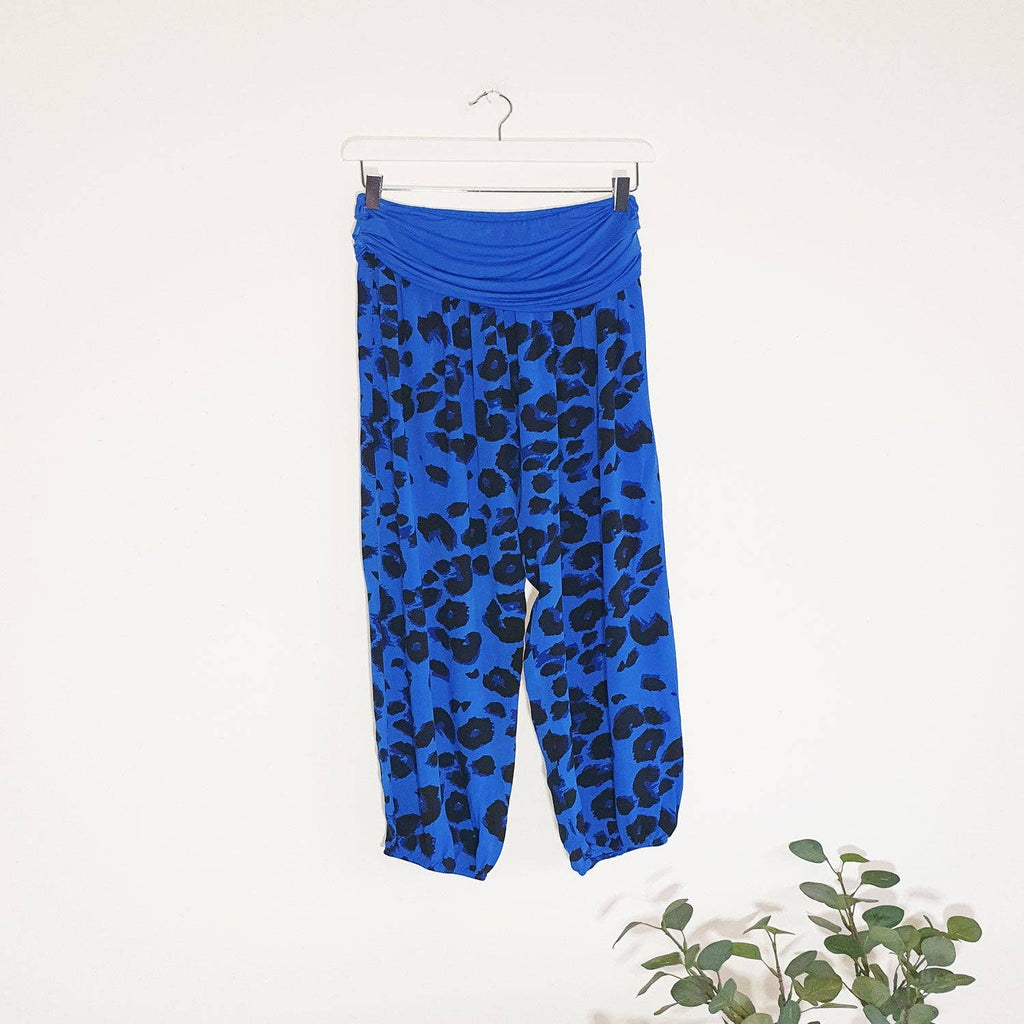 Leopard print hareem style pants with stretchy jersey waistband (O/S): AQUA