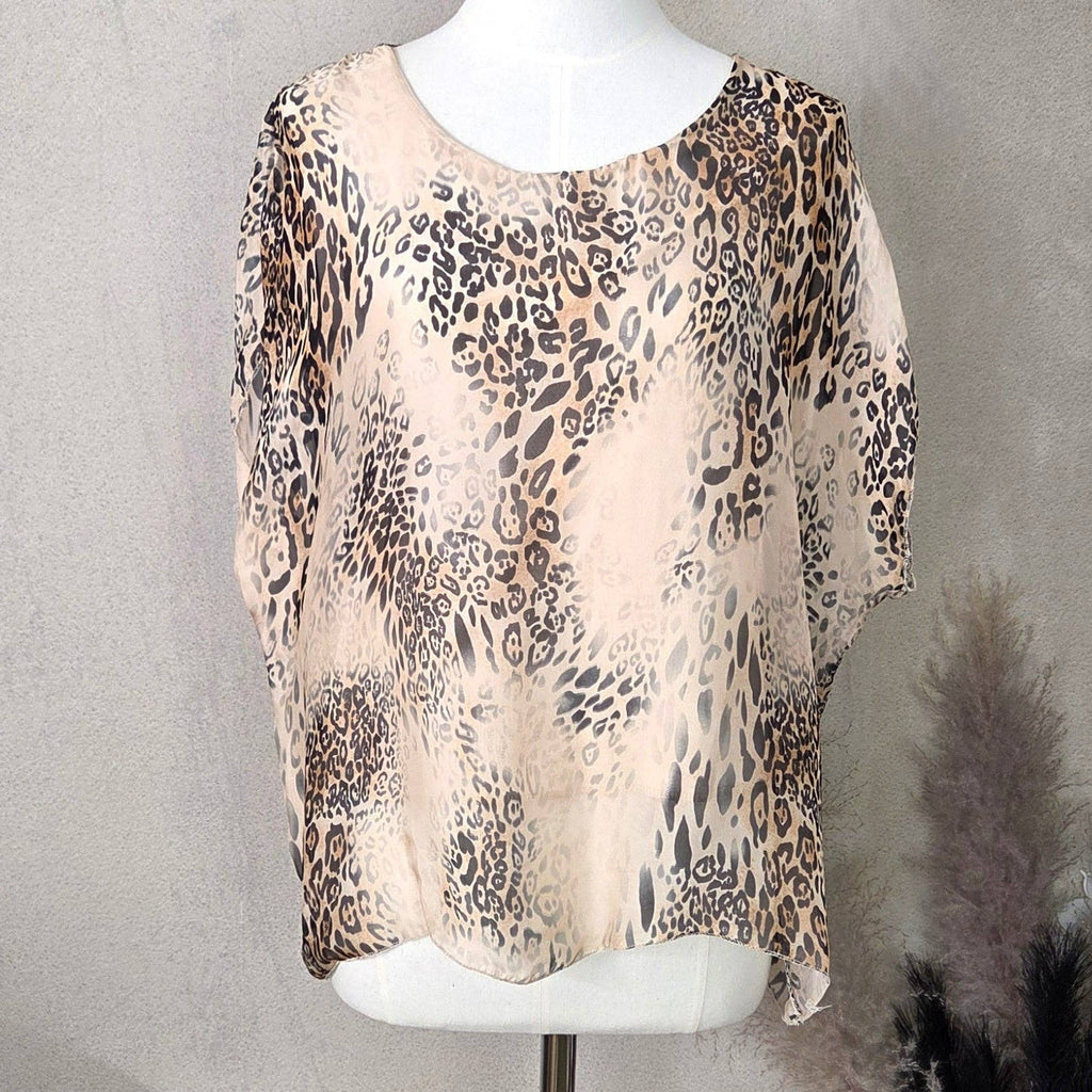 Silk blend animal fusion digital print box top (M): Black