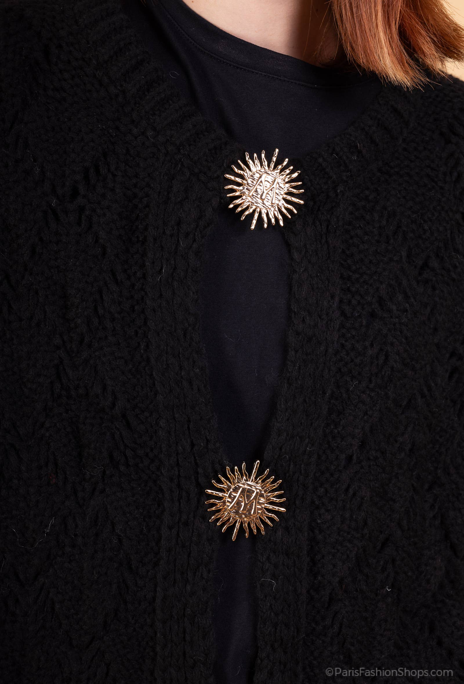 Mohair cardigan 3 sun brooches 41002: 10% mohair 20% nylon 70% acrylic / Black / One size
