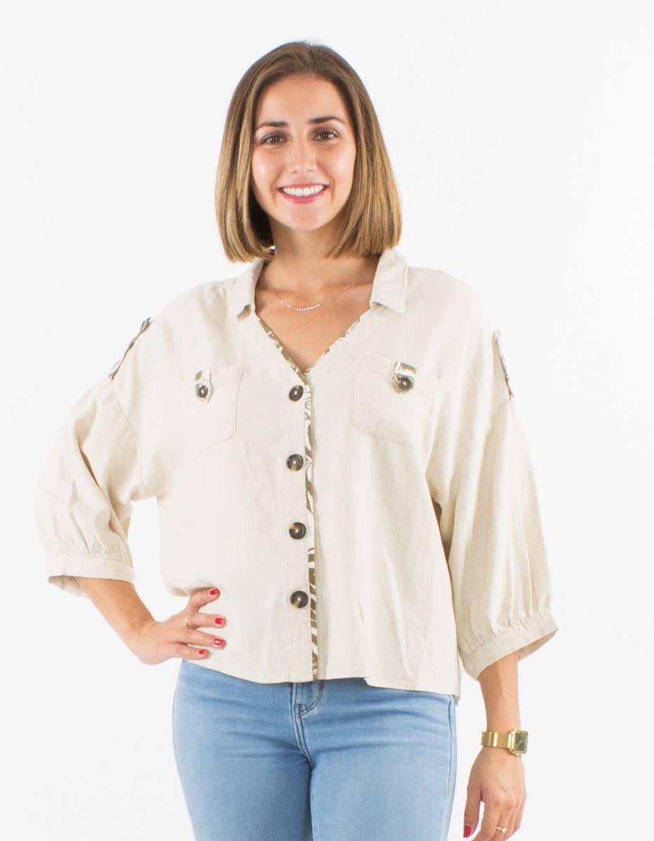 Jacket — woman-VE17083: Navy / Chic lapel jacket with linen / S