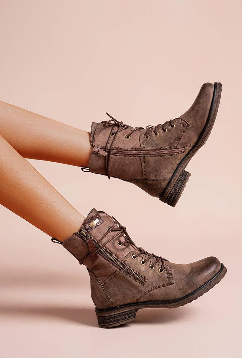 Metallic High-Top Lace-Up Boots with Zipper: Gris-Or / 36-41(123321)