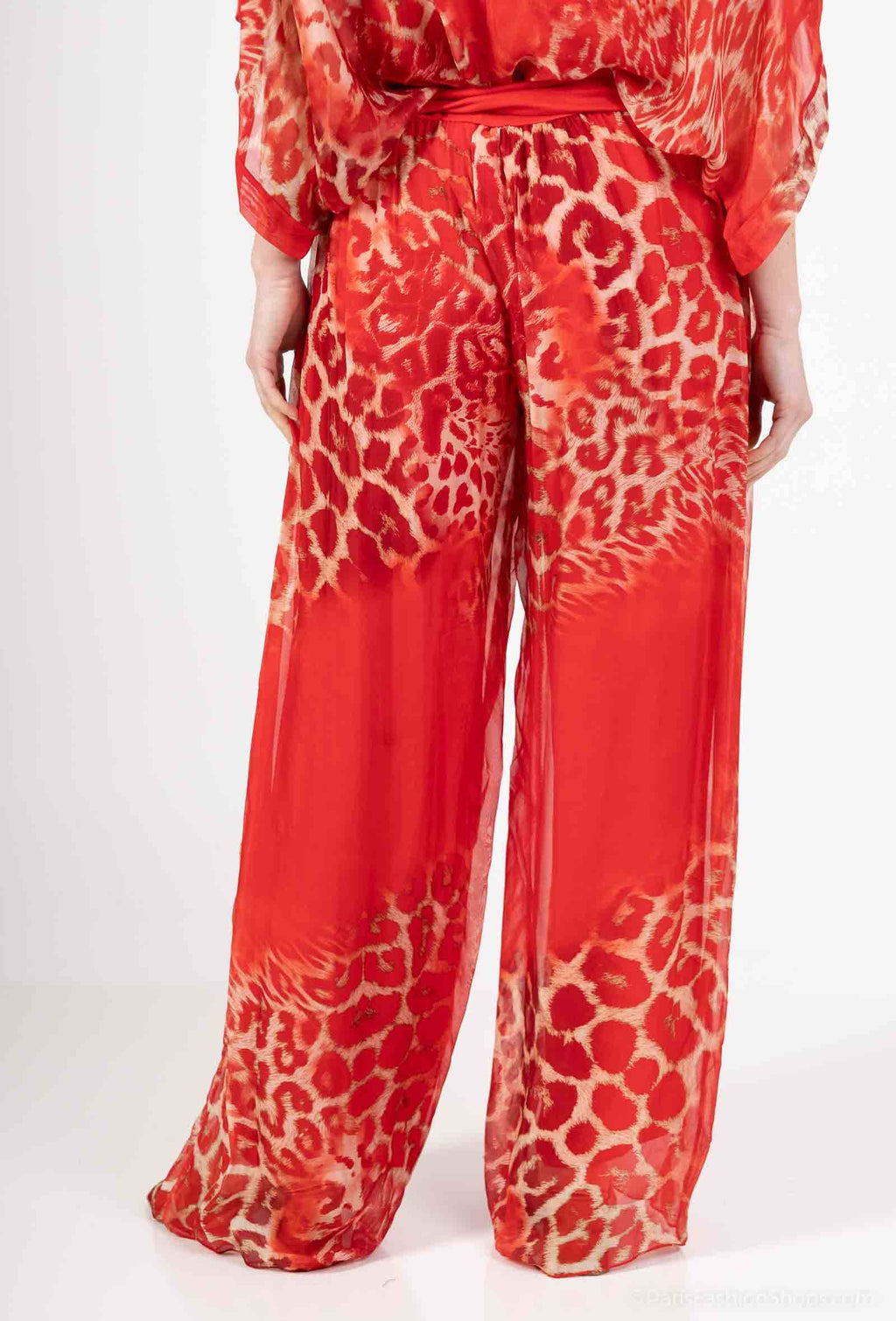 Leopard Silk Pants 20572: Camel