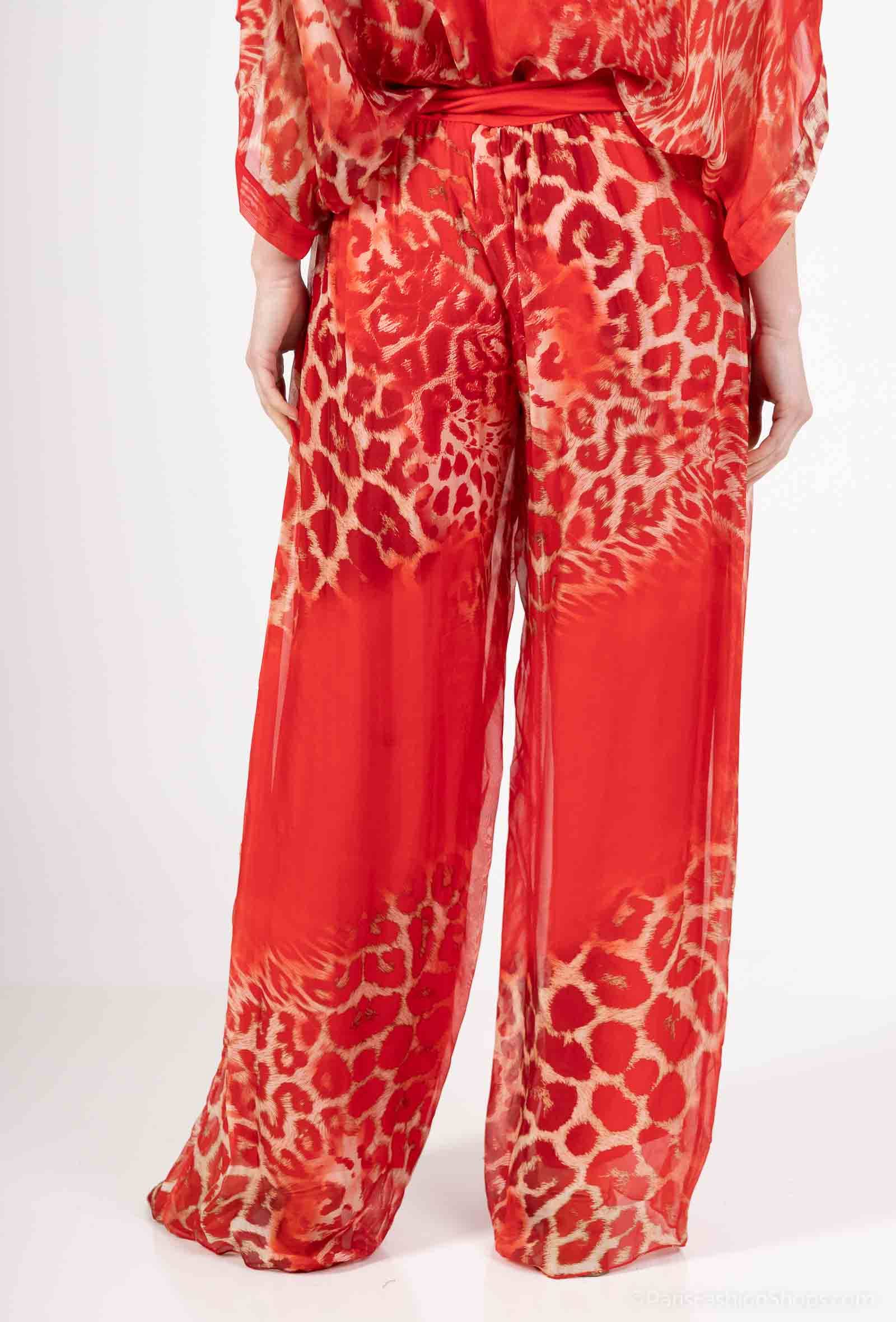 Leopard Silk Pants 20572: Camel