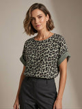 Leopard cotton-gauze blouse: Kaki