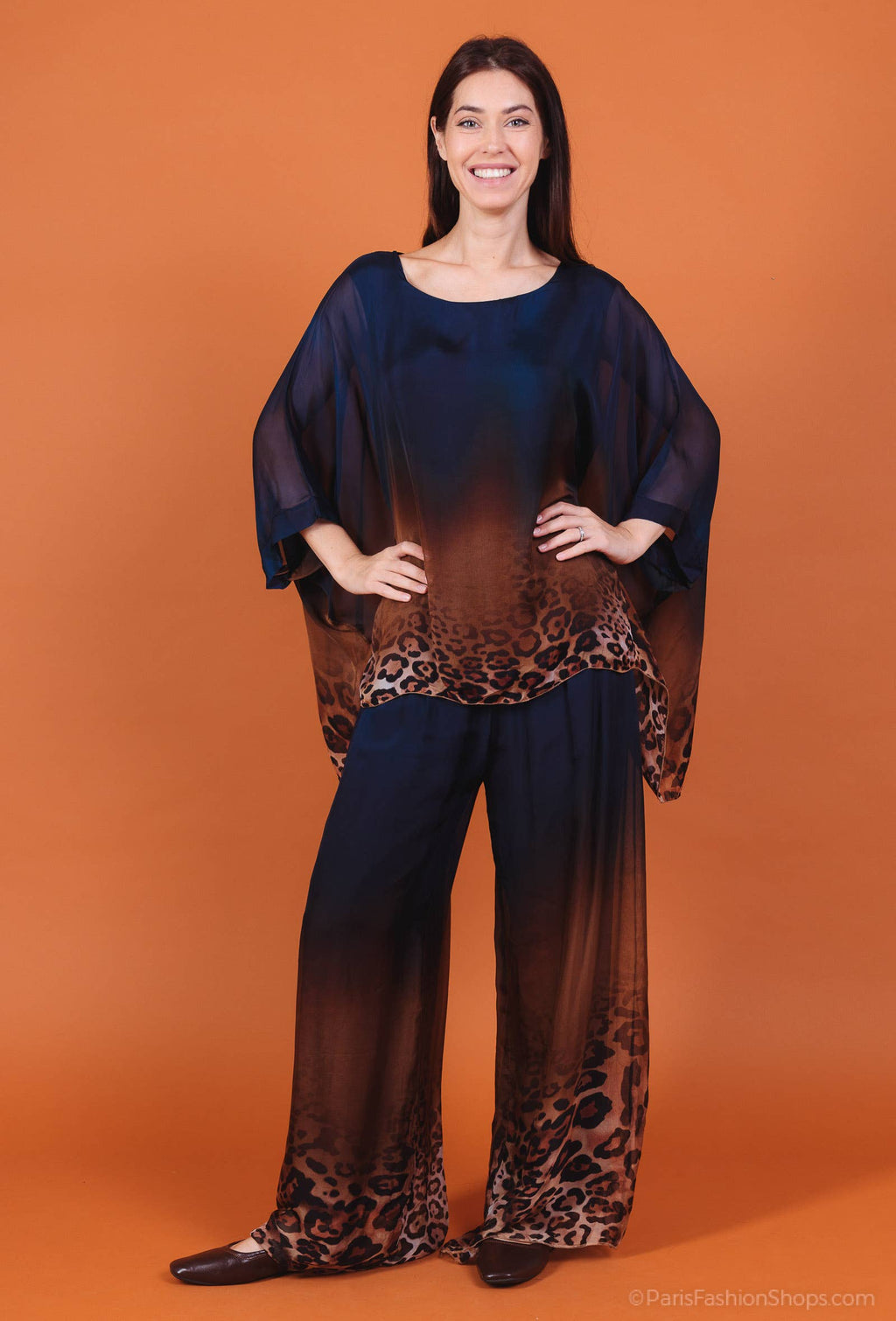 Silk Trousers 20568: Dark Blue