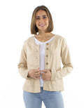 Jackets-WOMEN-VE17713: Beige / Light chic jacket with pocket, cotton / L